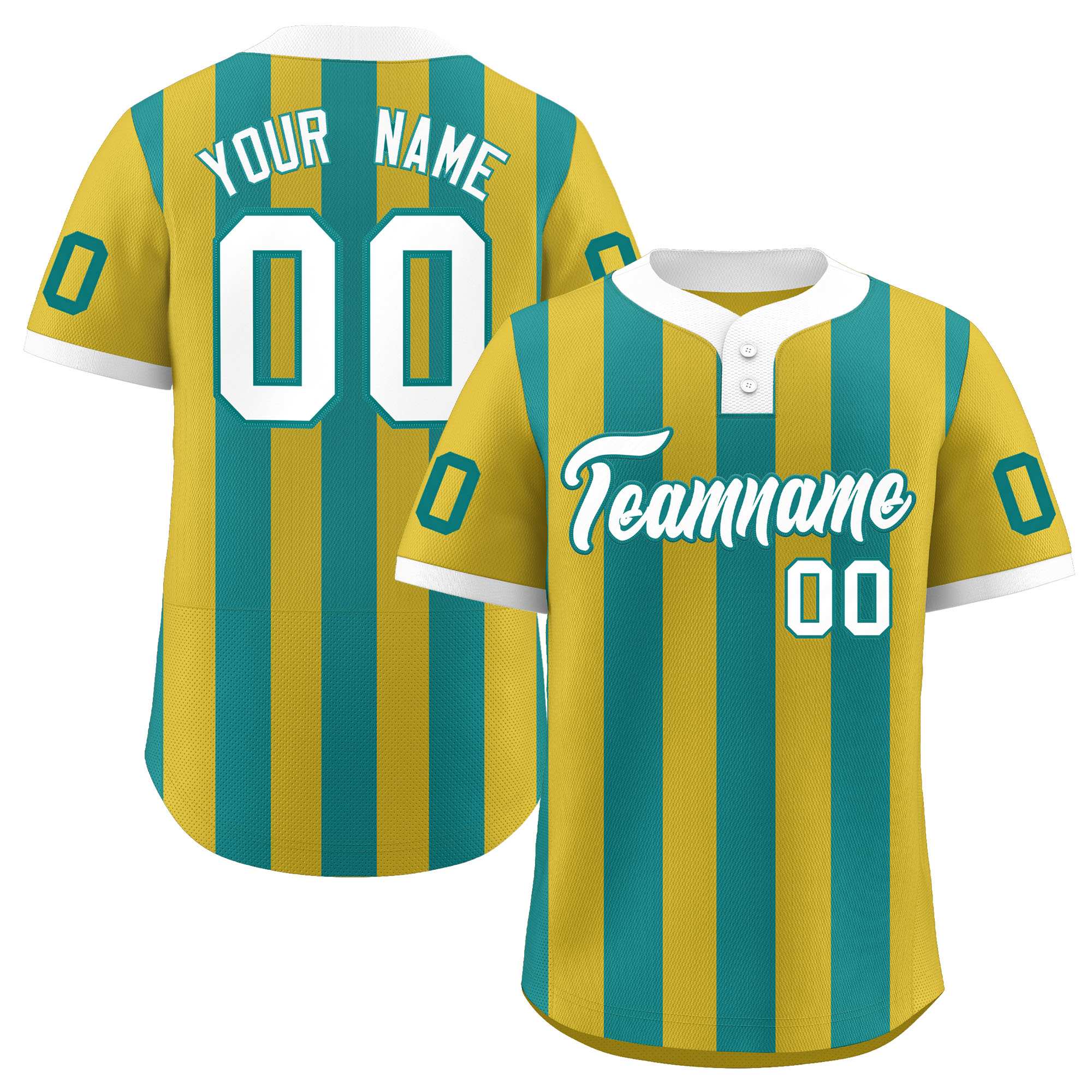 Custom Old Gold Aqua Stripe Fashion Authentic Two-Button Baseball Jersey| KXKSHOP