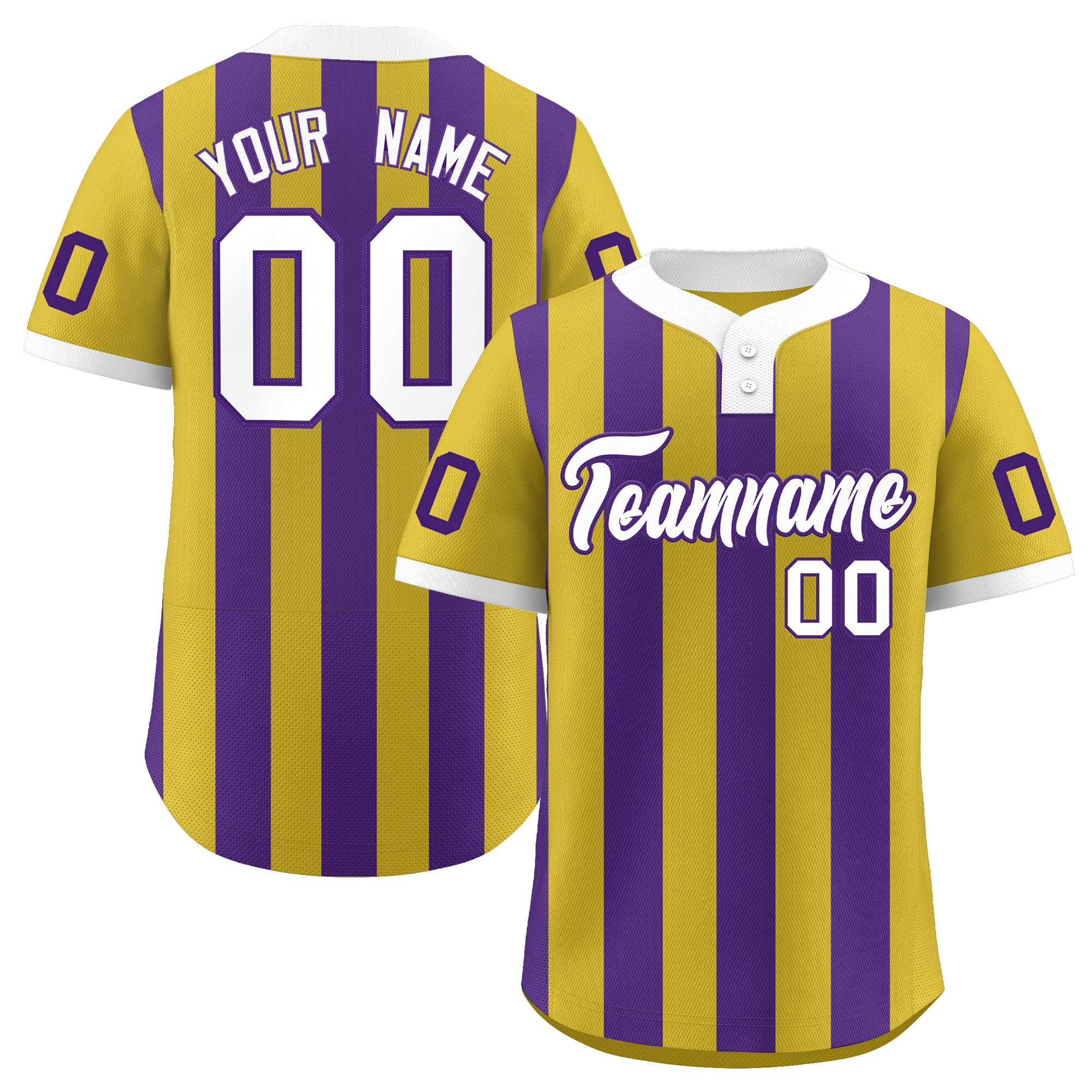 Custom Old Gold Purple Stripe Fashion Authentic Two-Button Softball Jersey