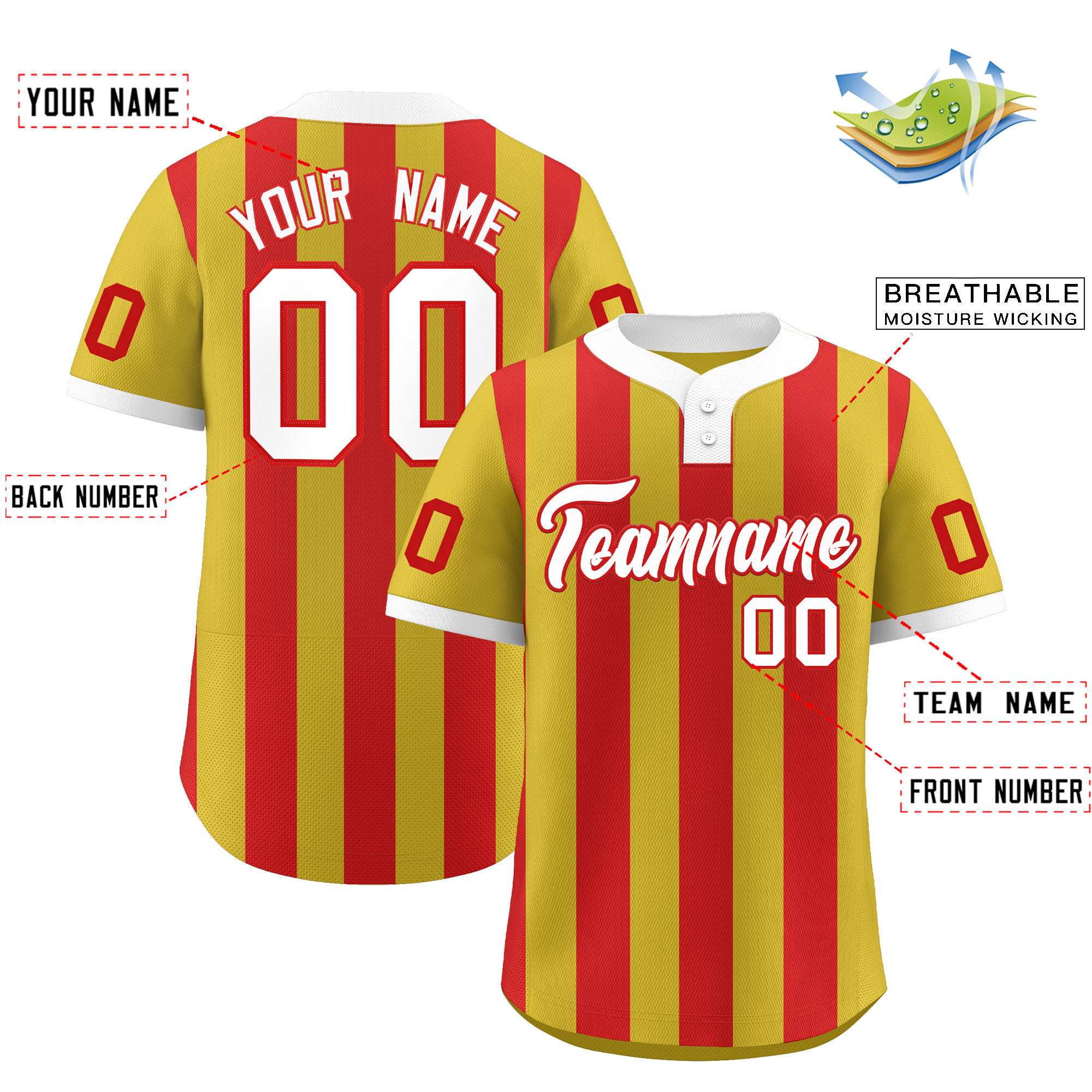 Custom Old Gold Red Stripe Fashion Authentic Two-Button Baseball Jersey| KXKSHOP