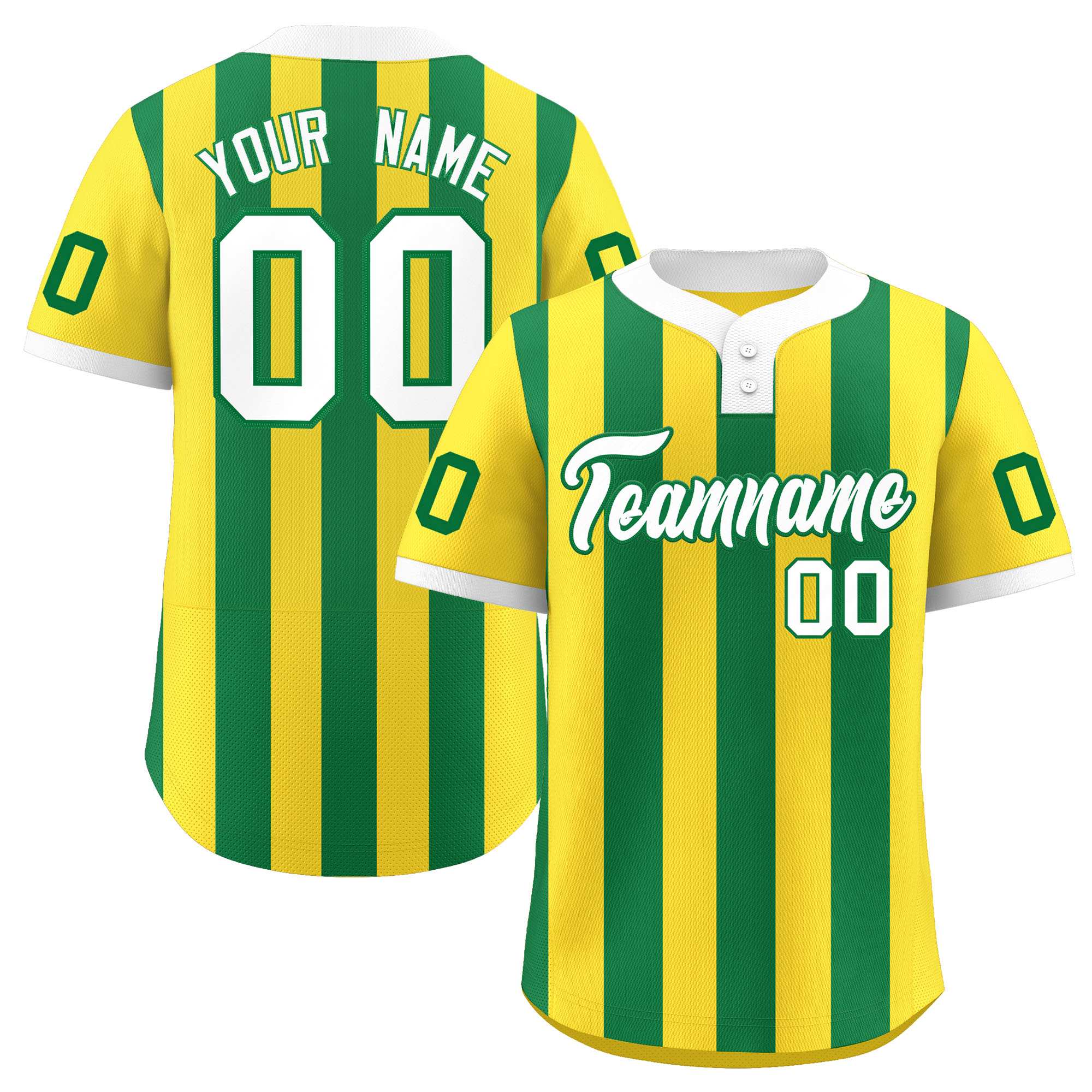 Custom Gold Kelly Green Stripe Fashion Authentic Two-Button Baseball Jersey| KXKSHOP