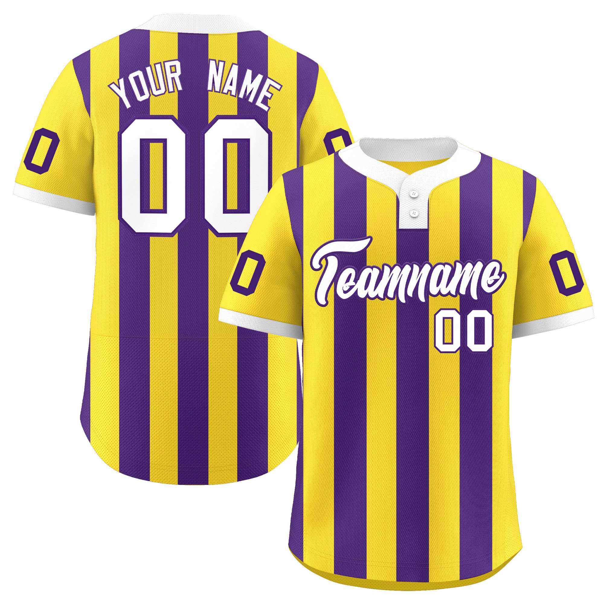 Custom Gold Purple Stripe Fashion Authentic Two-Button Baseball Jersey| KXKSHOP