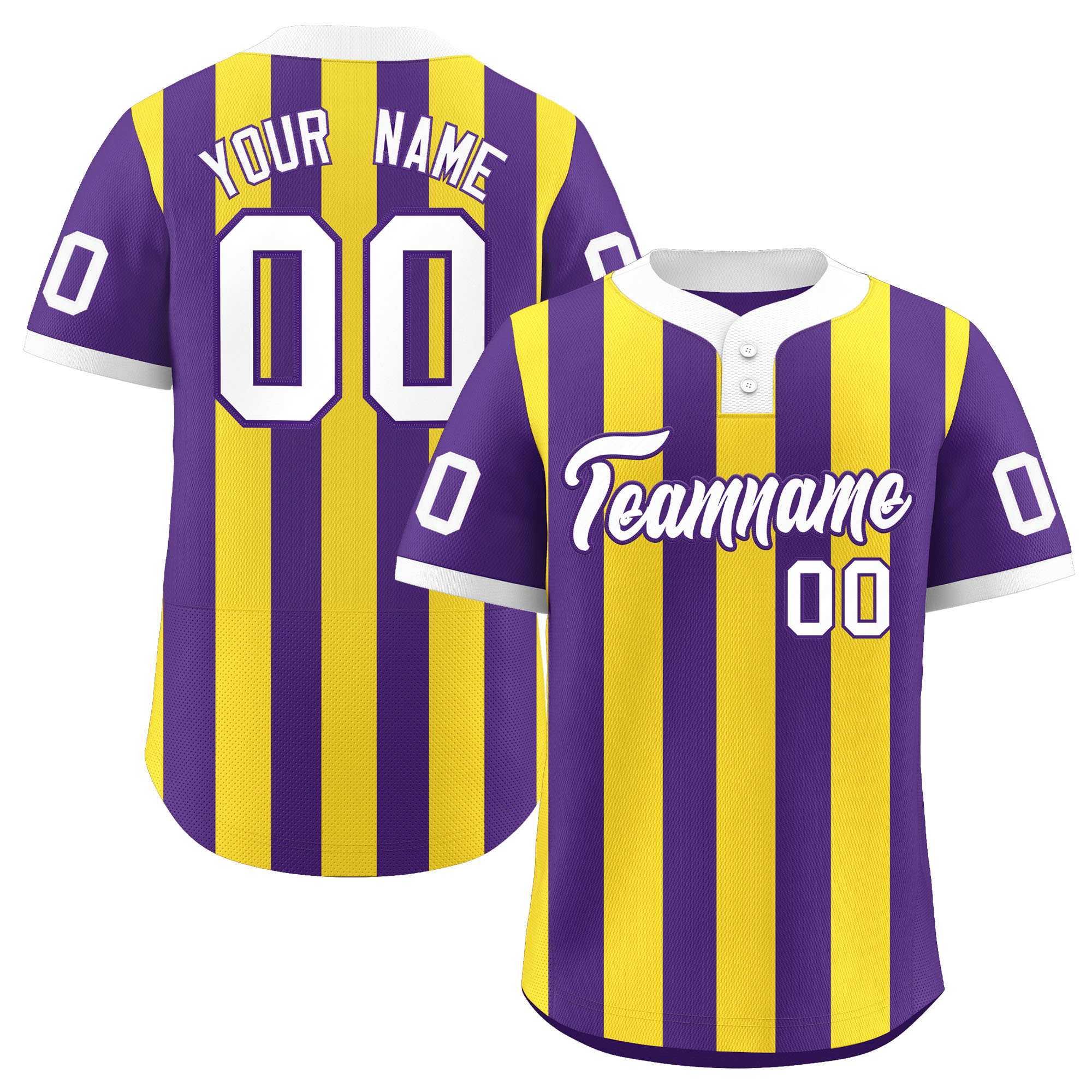 Custom Purple Gold Stripe Fashion Authentic Two-Button Baseball Jersey| KXKSHOP