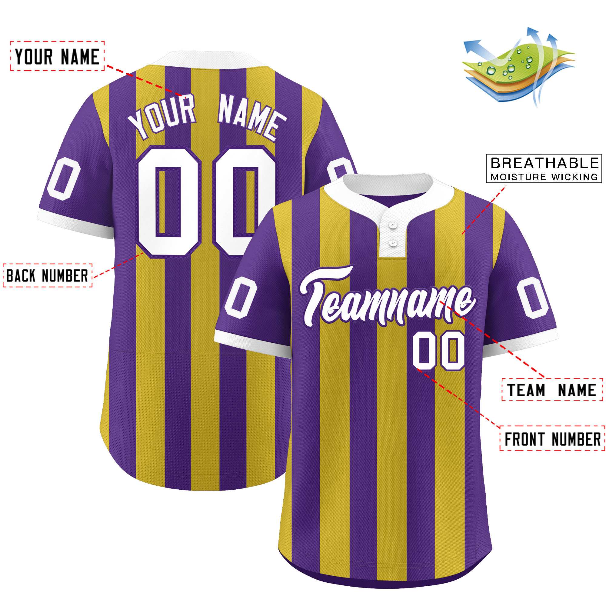 Custom Purple Old Gold Stripe Fashion Authentic Two-Button Baseball Jersey| KXKSHOP