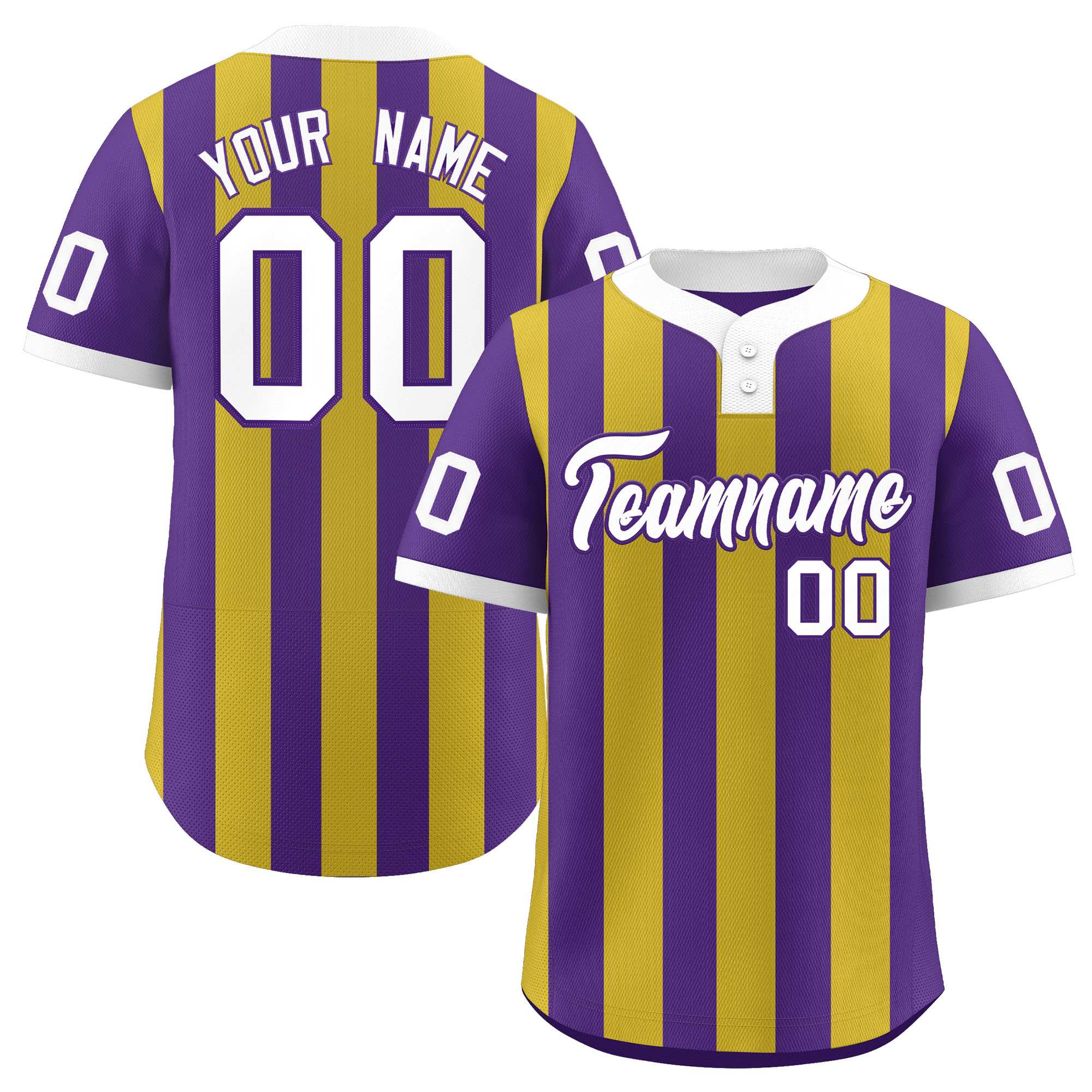 Custom Purple Old Gold Stripe Fashion Authentic Two-Button Baseball Jersey| KXKSHOP