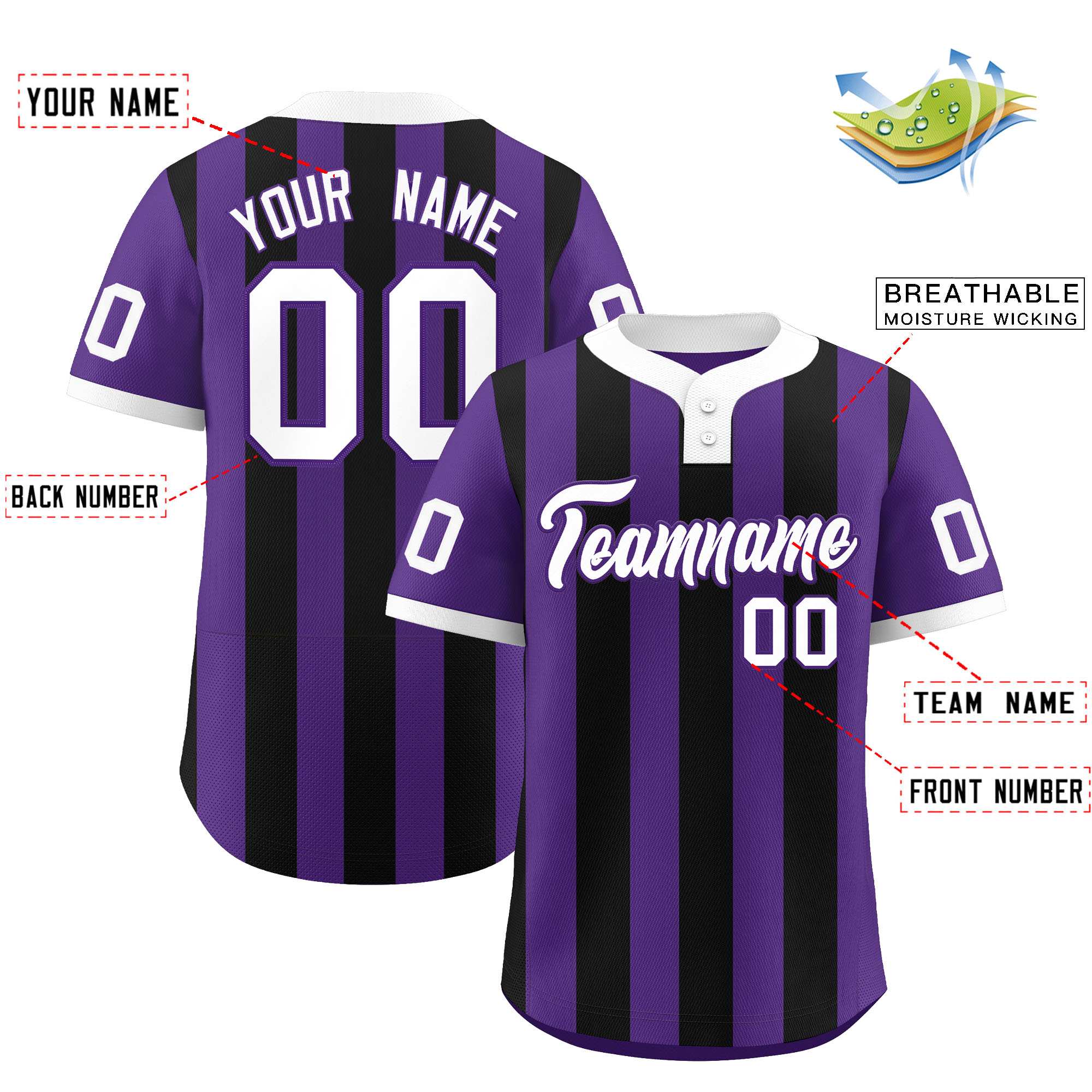 Custom Purple Black Stripe Fashion Authentic Two-Button Baseball Jersey| KXKSHOP