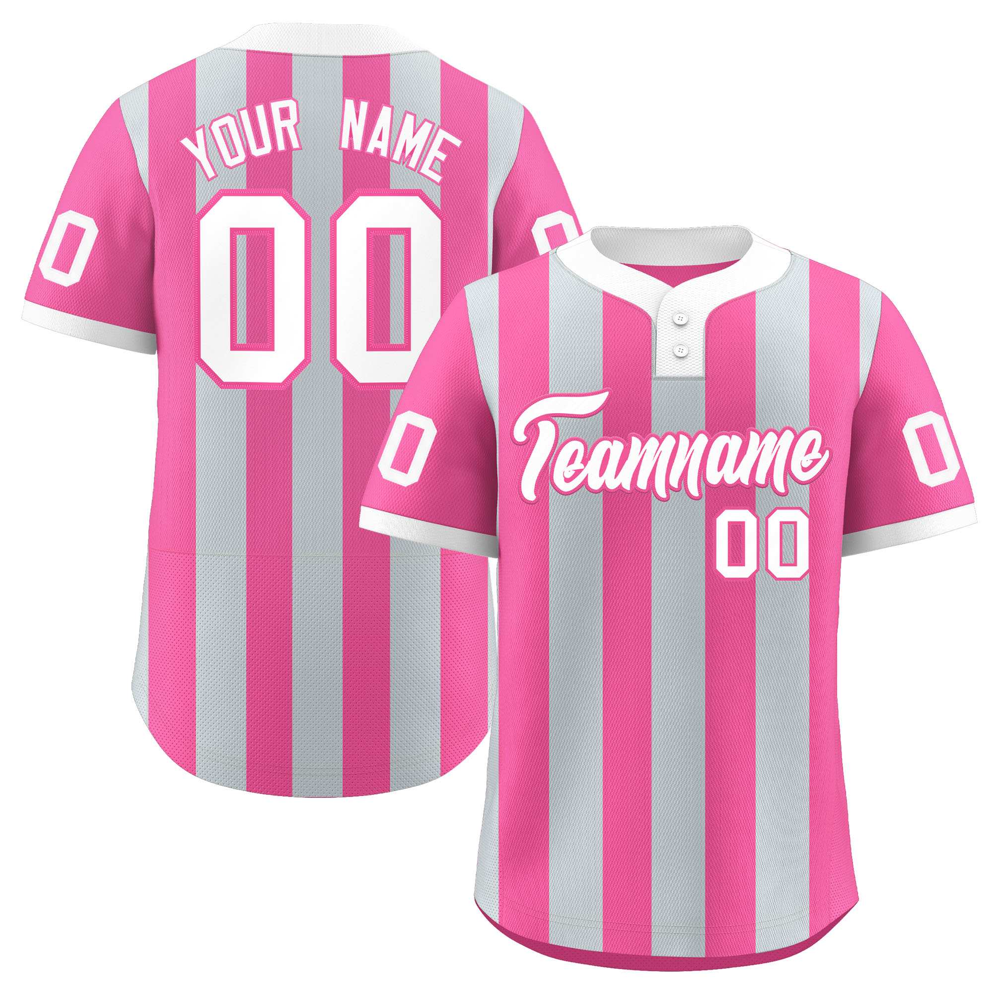 Custom Silver Pink Stripe Fashion Authentic Two-Button Baseball Jersey| KXKSHOP