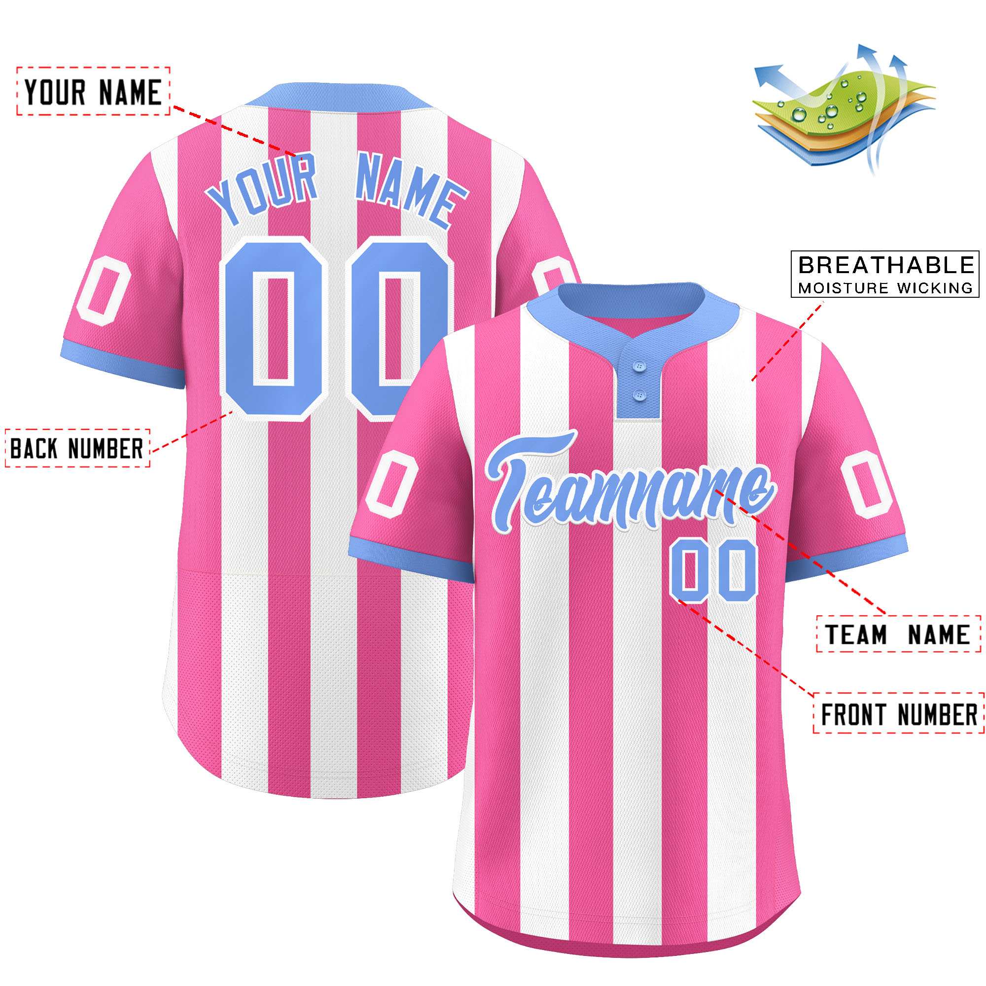 Custom Pink White Stripe Fashion Authentic Two-Button Softball Jersey