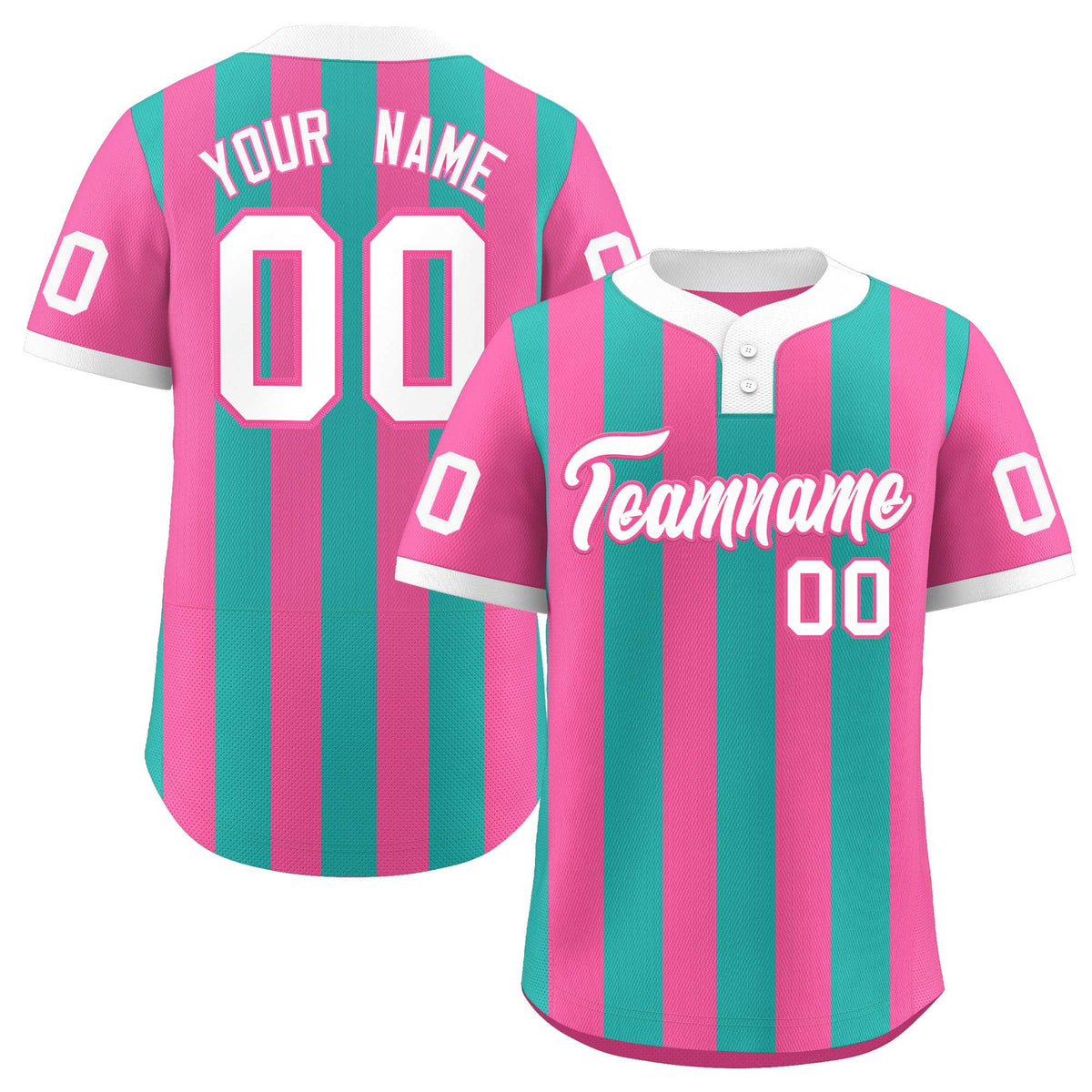 Custom Pink Aqua Stripe Fashion Authentic Two-Button Softball Jersey