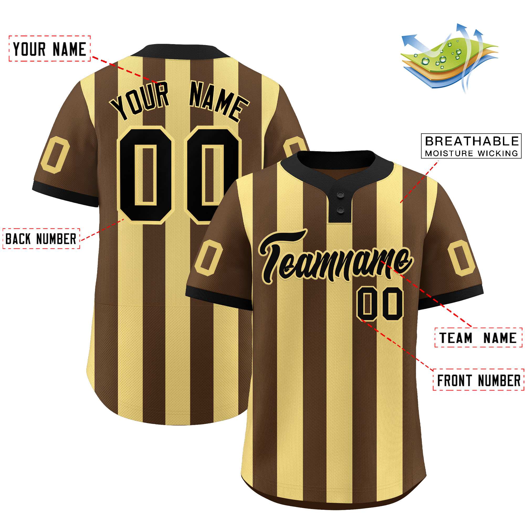 Custom Brown Khaki Stripe Fashion Authentic Two-Button Baseball Jersey| KXKSHOP
