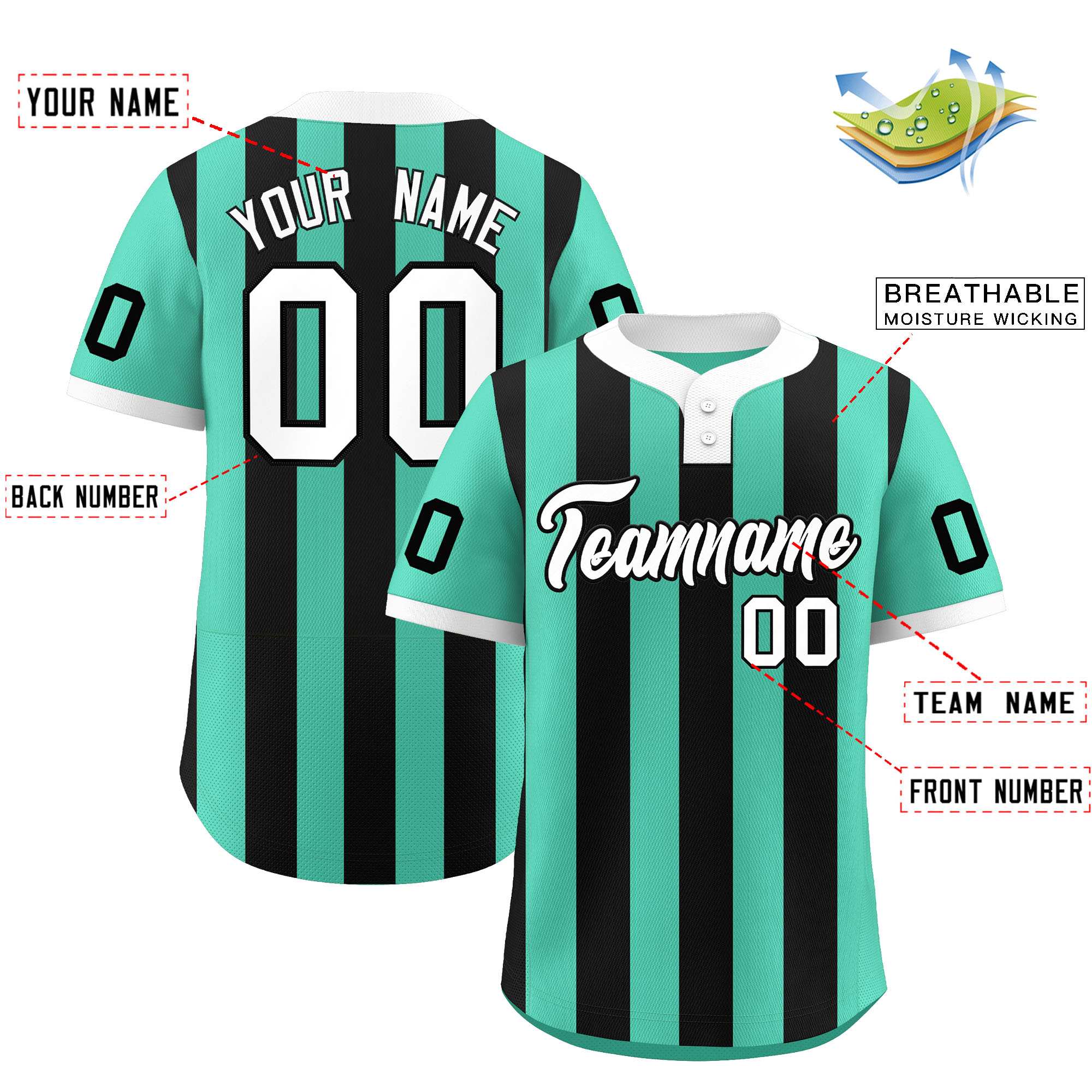 Custom Bright Green Black Stripe Fashion Authentic Two-Button Softball Jersey