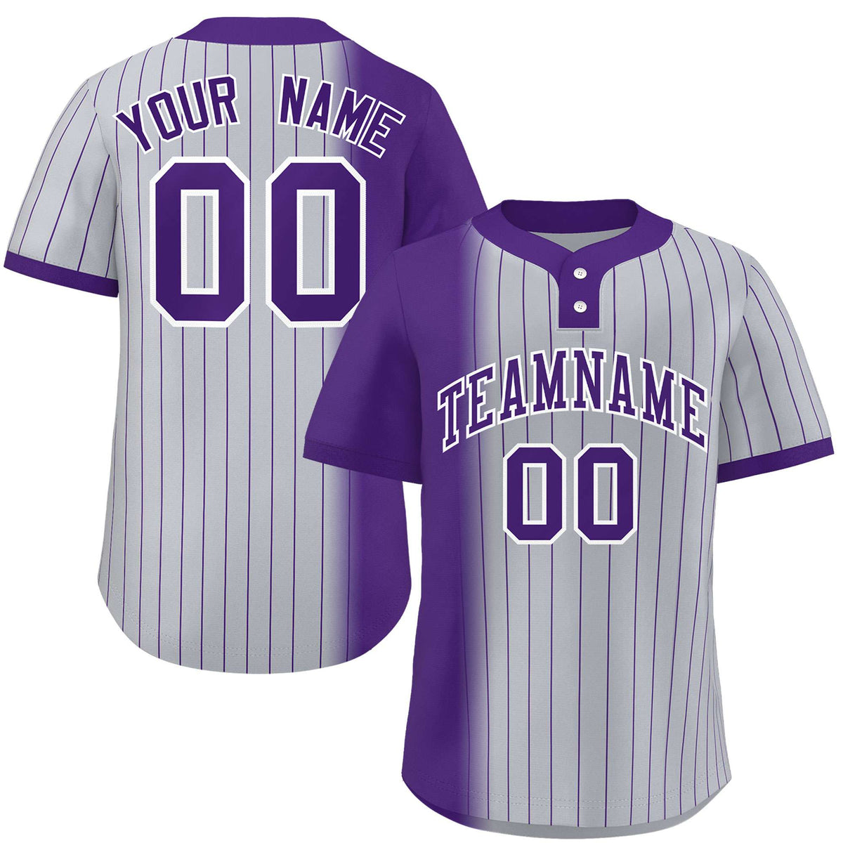 Custom Purple Gray Gradient Stripe Fashion Authentic Two-Button Softball Jersey