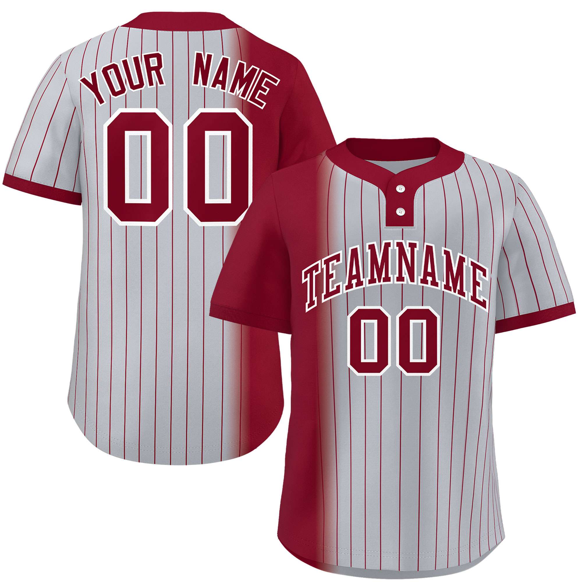 Custom Crimson Gray Gradient Stripe Fashion Authentic Two-Button Softball Jersey
