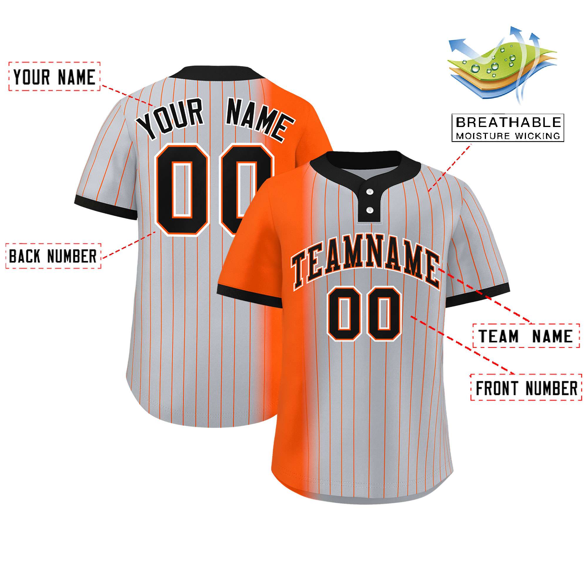 Custom Orange Gray-Black Gradient Stripe Fashion Authentic Two-Button Softball Jersey