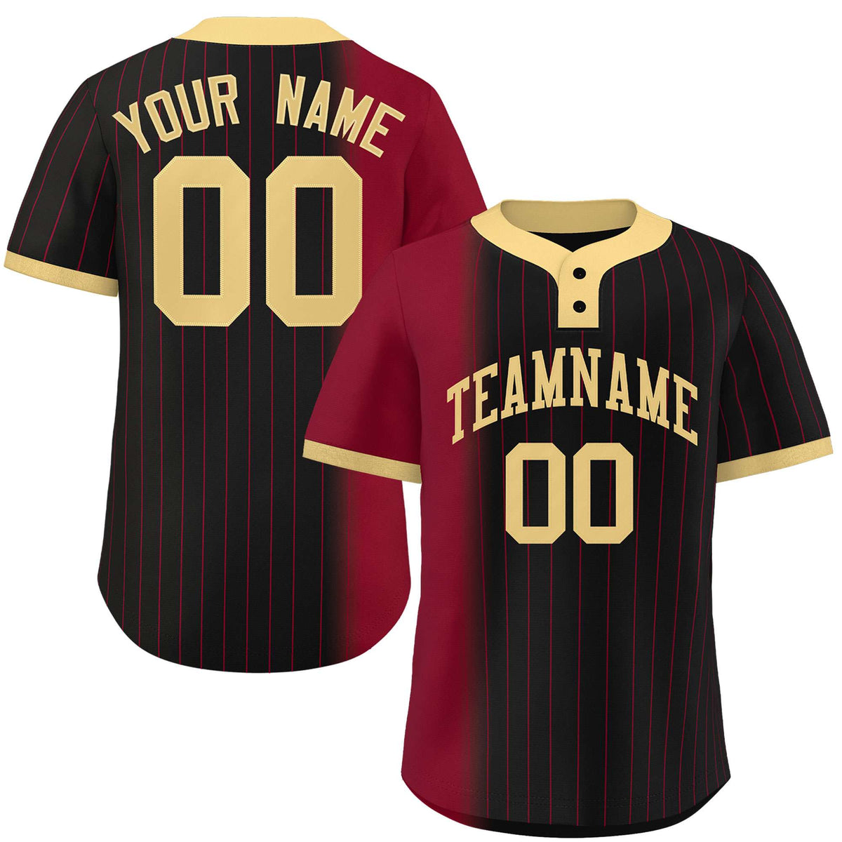 Custom Crimson Black-Khaki Gradient Stripe Fashion Authentic Two-Button Softball Jersey