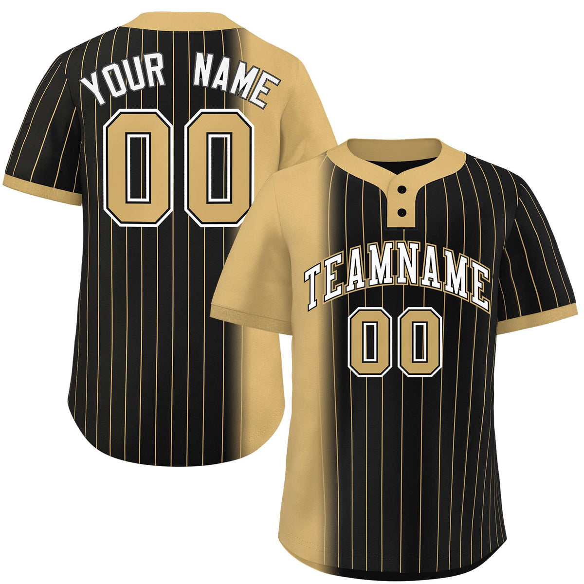 Custom Old Gold Black Gradient Stripe Fashion Authentic Two-Button Softball Jersey
