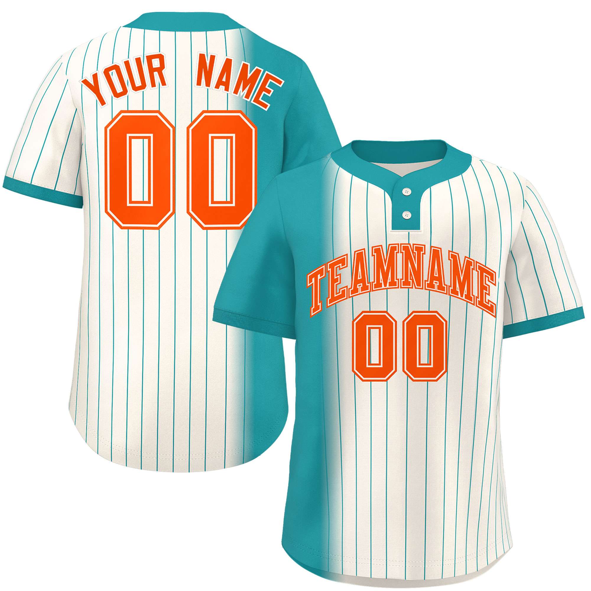 Custom Aqua Cream Gradient Stripe Fashion Authentic Two-Button Softball Jersey