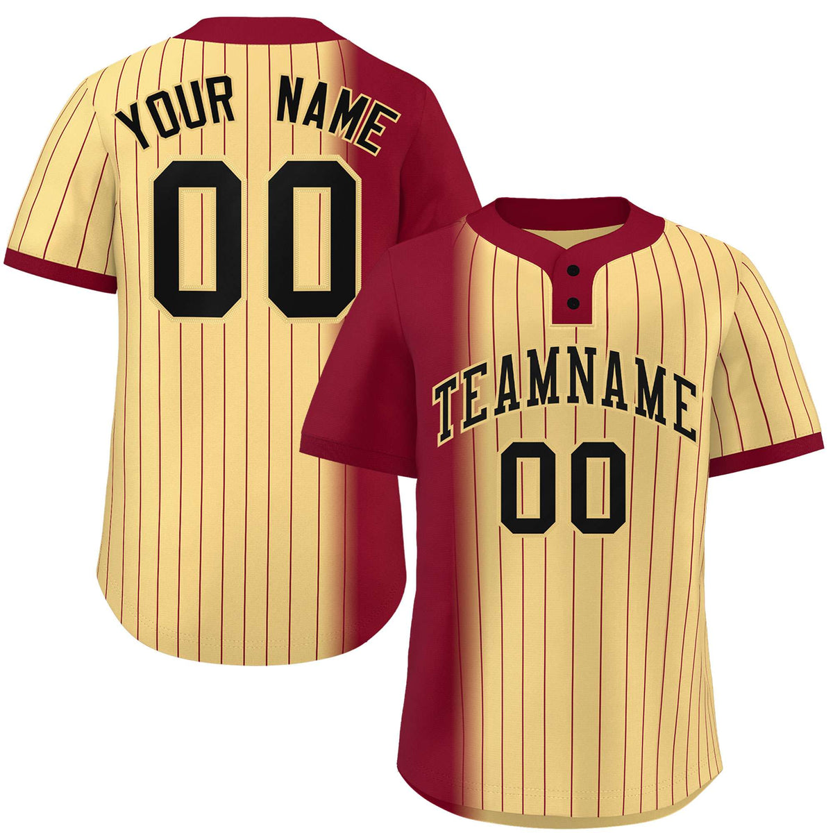Custom Crimson Khaki Gradient Stripe Fashion Authentic Two-Button Softball Jersey