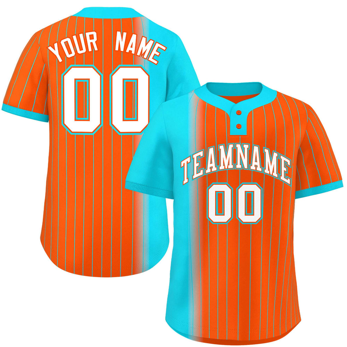 Custom Sky Blue Orange Gradient Stripe Fashion Authentic Two-Button Softball Jersey