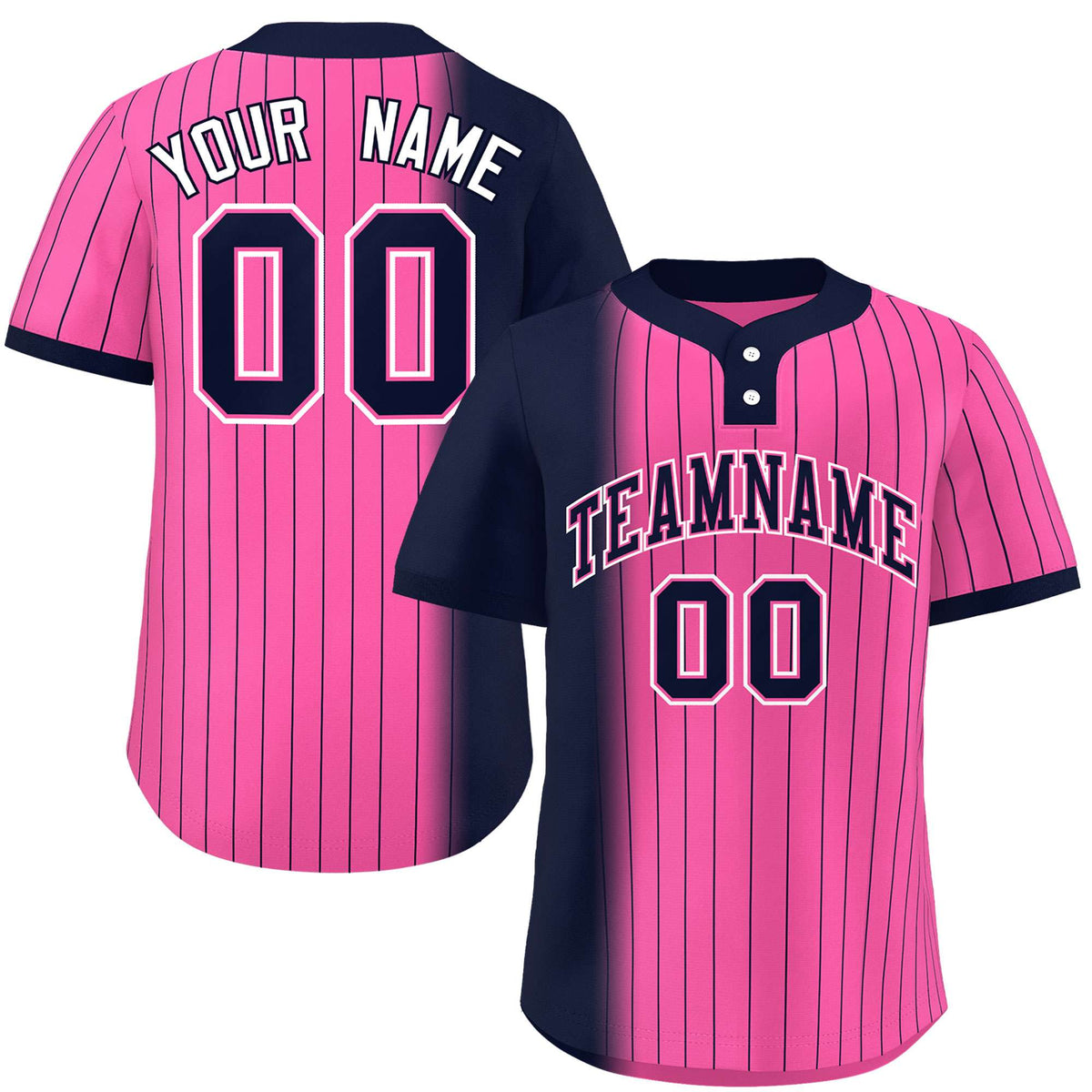 Custom Navy Pink Gradient Stripe Fashion Authentic Two-Button Softball Jersey