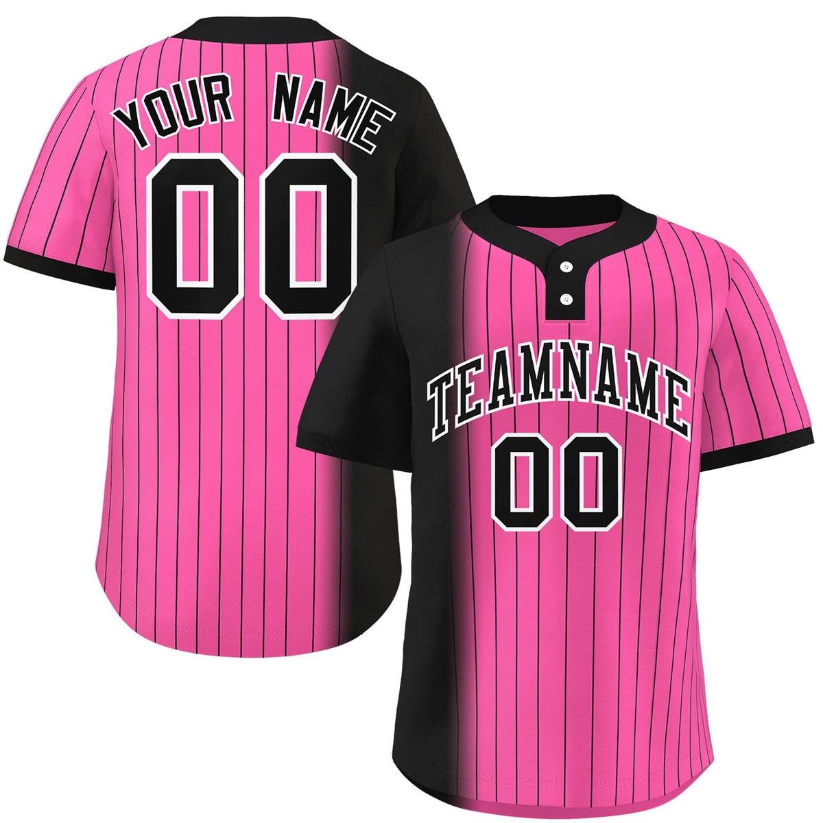 Custom Black Pink Gradient Stripe Fashion Authentic Two-Button Softball Jersey