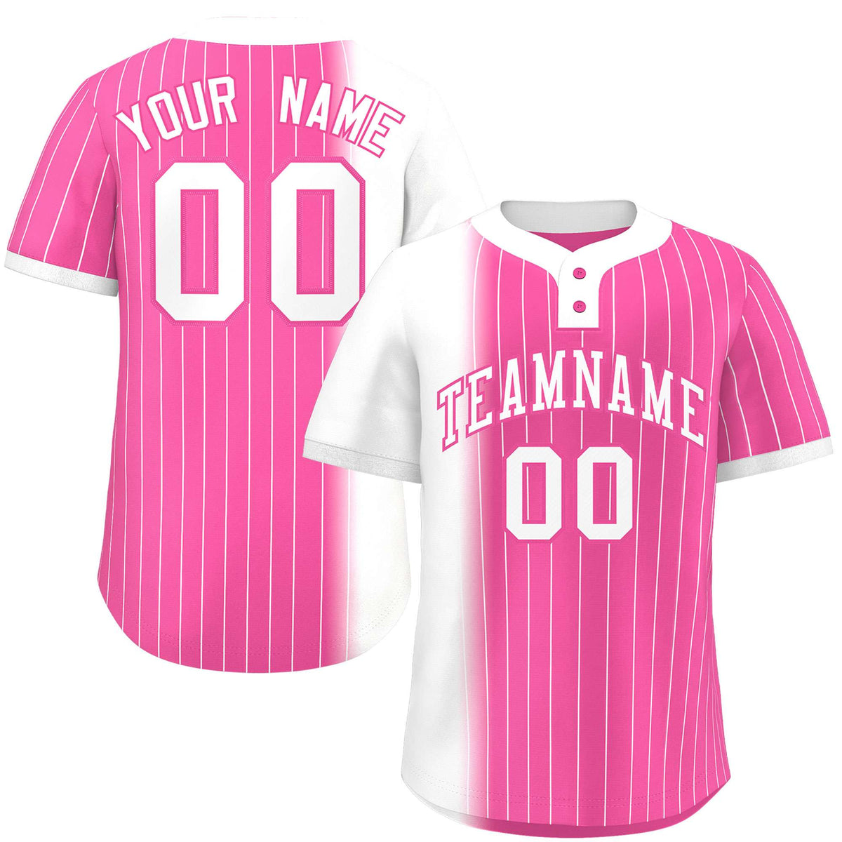 Custom White Pink Gradient Stripe Fashion Authentic Two-Button Softball Jersey