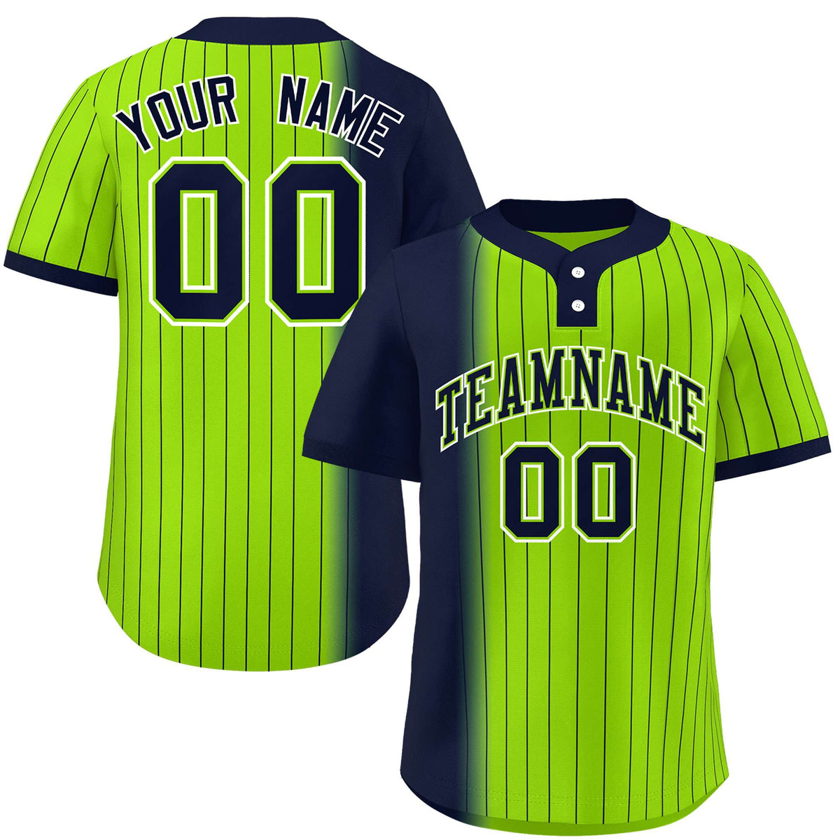 Custom Navy Neon Green Gradient Stripe Fashion Authentic Two-Button Softball Jersey