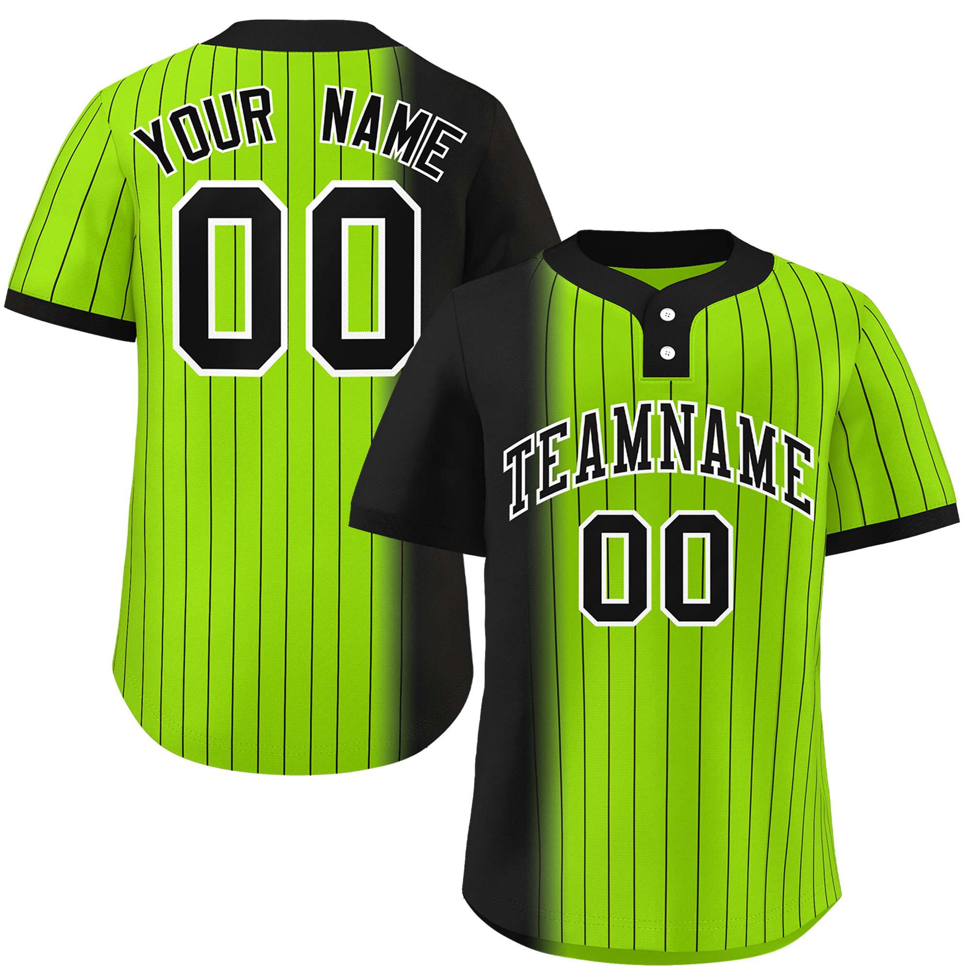 Custom Black Neon Green Gradient Stripe Fashion Authentic Two-Button Softball Jersey