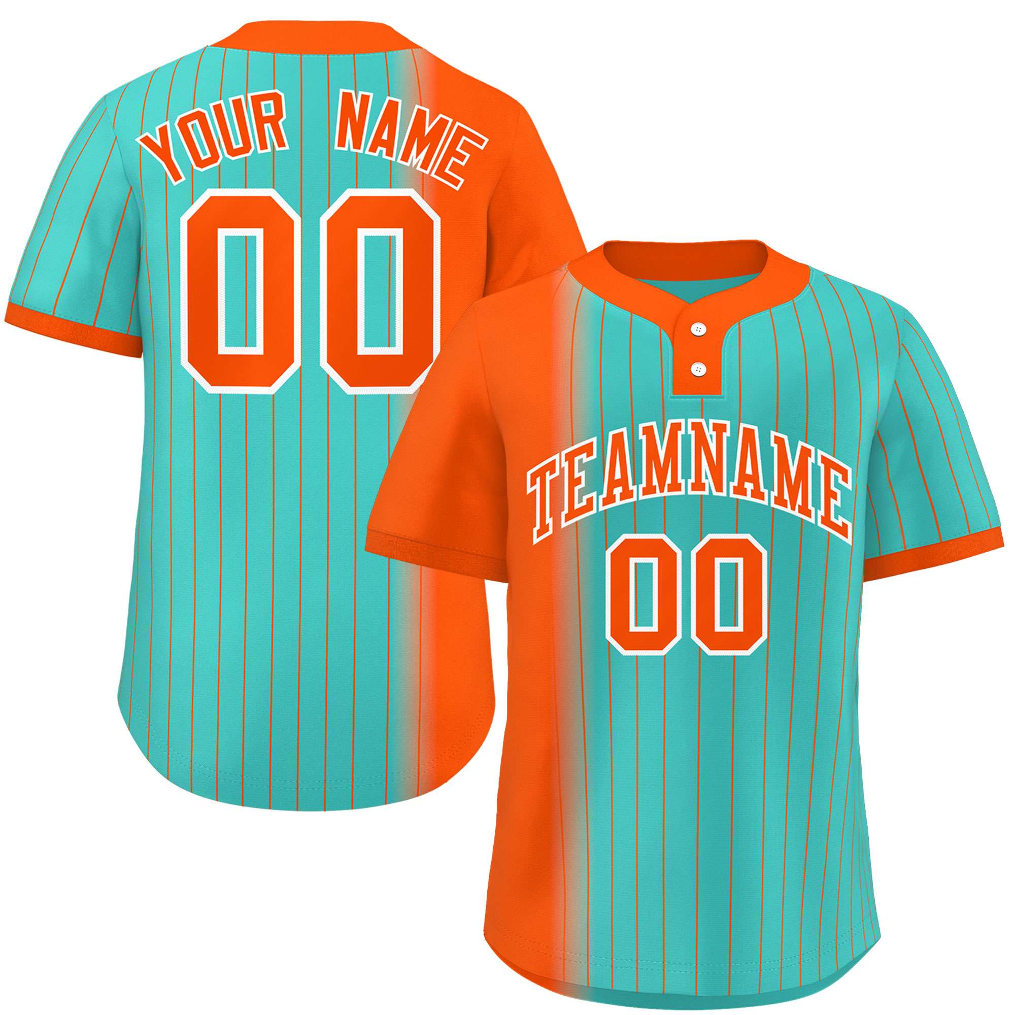 Custom Orange Aqua Gradient Stripe Fashion Authentic Two-Button Softball Jersey