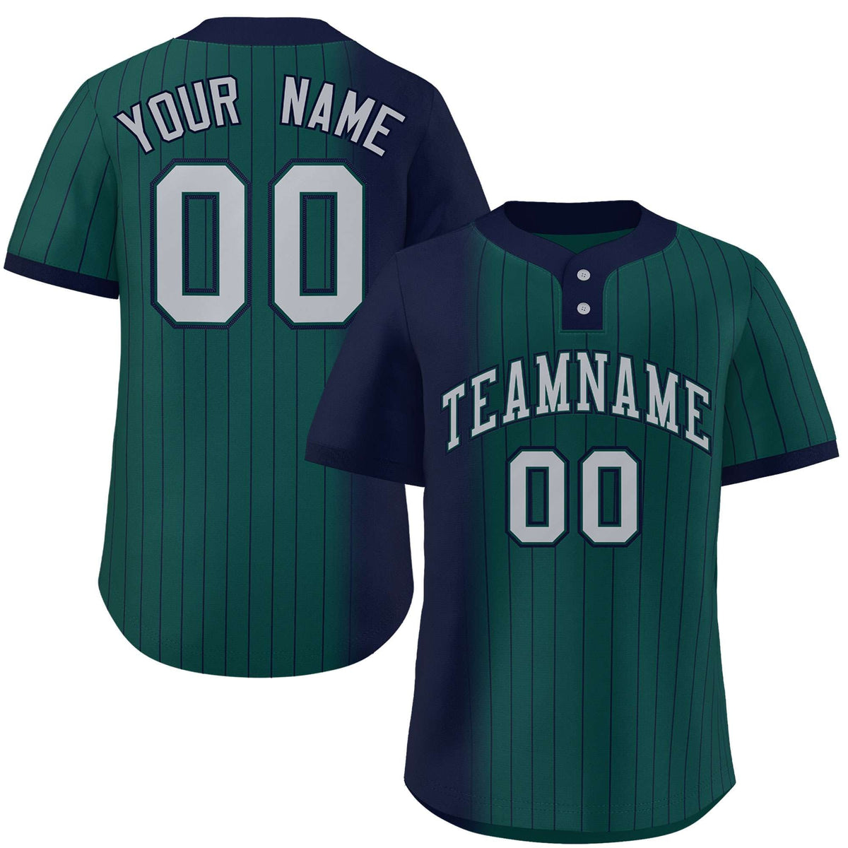 Custom Navy Midnight Green Gradient Stripe Fashion Authentic Two-Button Softball Jersey