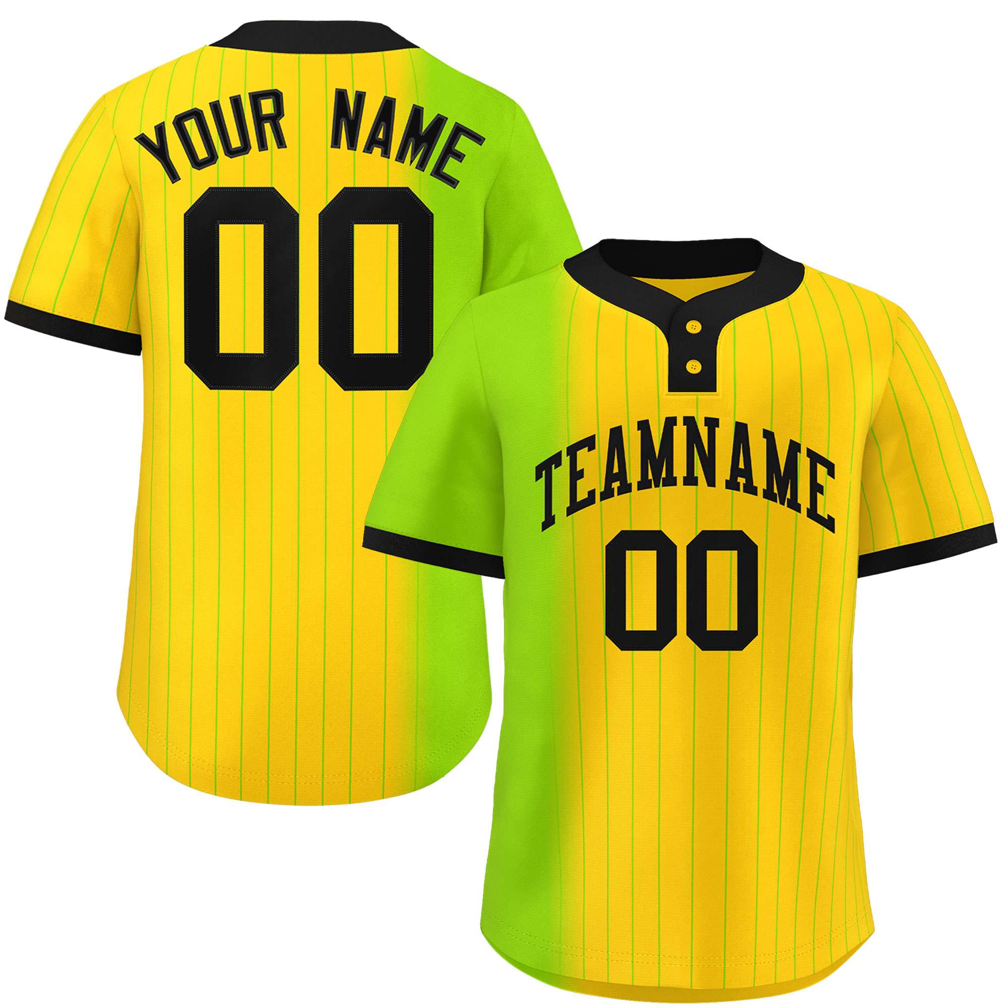 Custom Neon Green Gold Gradient Stripe Fashion Authentic Two-Button Softball Jersey