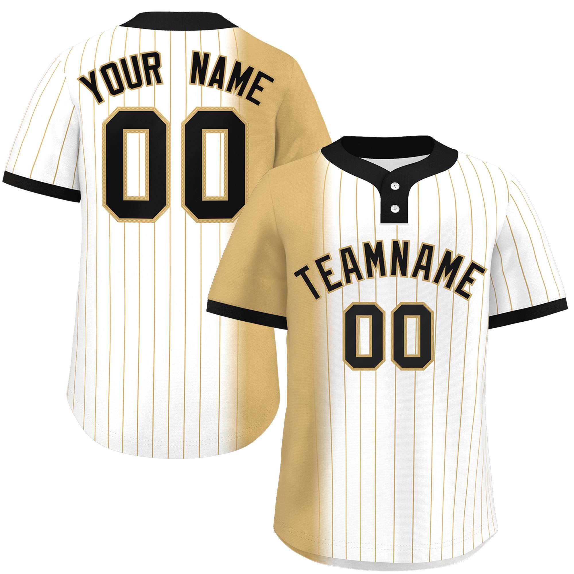 Custom Old Gold White-Black Gradient Stripe Fashion Authentic Two-Button Softball Jersey