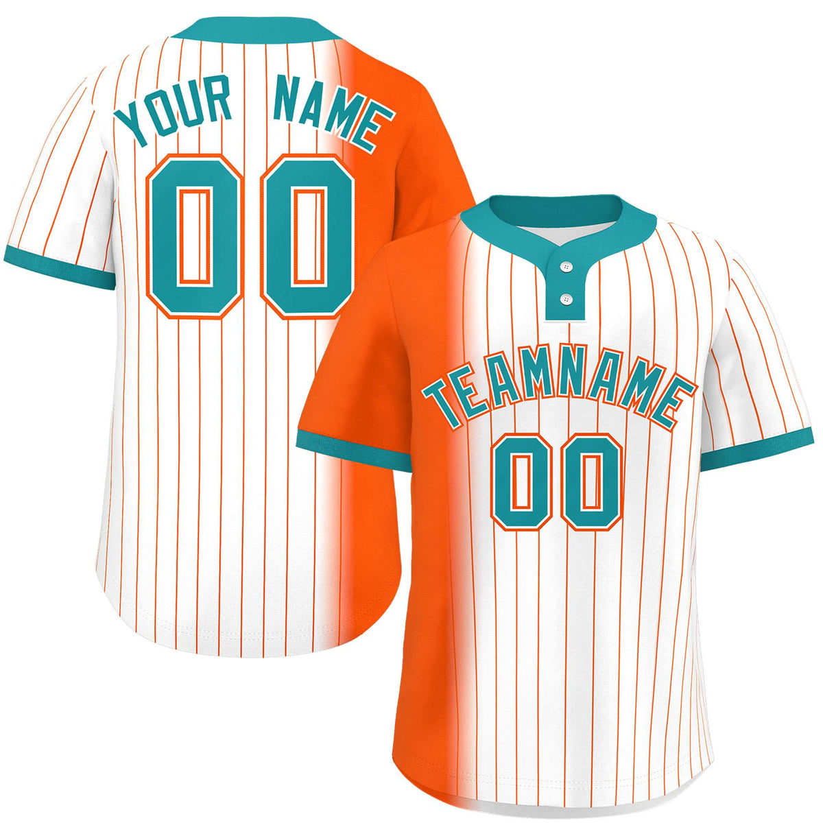 Custom Orange White-Aqua Gradient Stripe Fashion Authentic Two-Button Softball Jersey