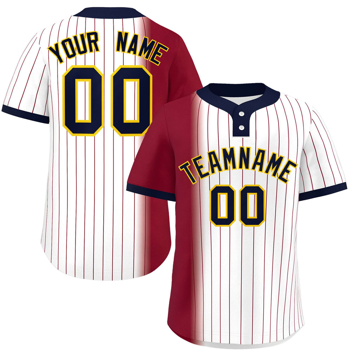 Custom Crimson White-Navy Gradient Stripe Fashion Authentic Two-Button Softball Jersey