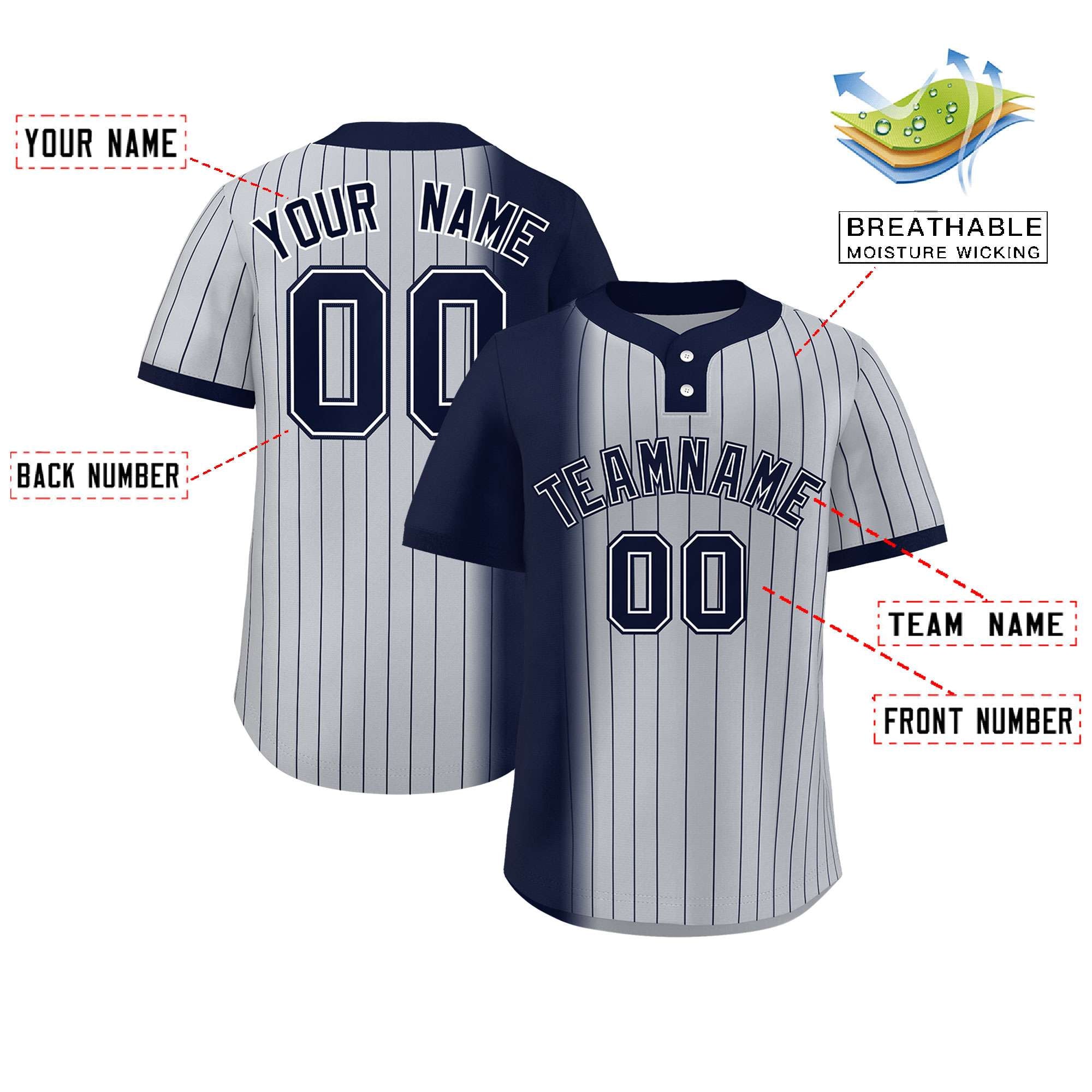 Custom Navy Gray Gradient Stripe Fashion Authentic Two-Button Softball Jersey