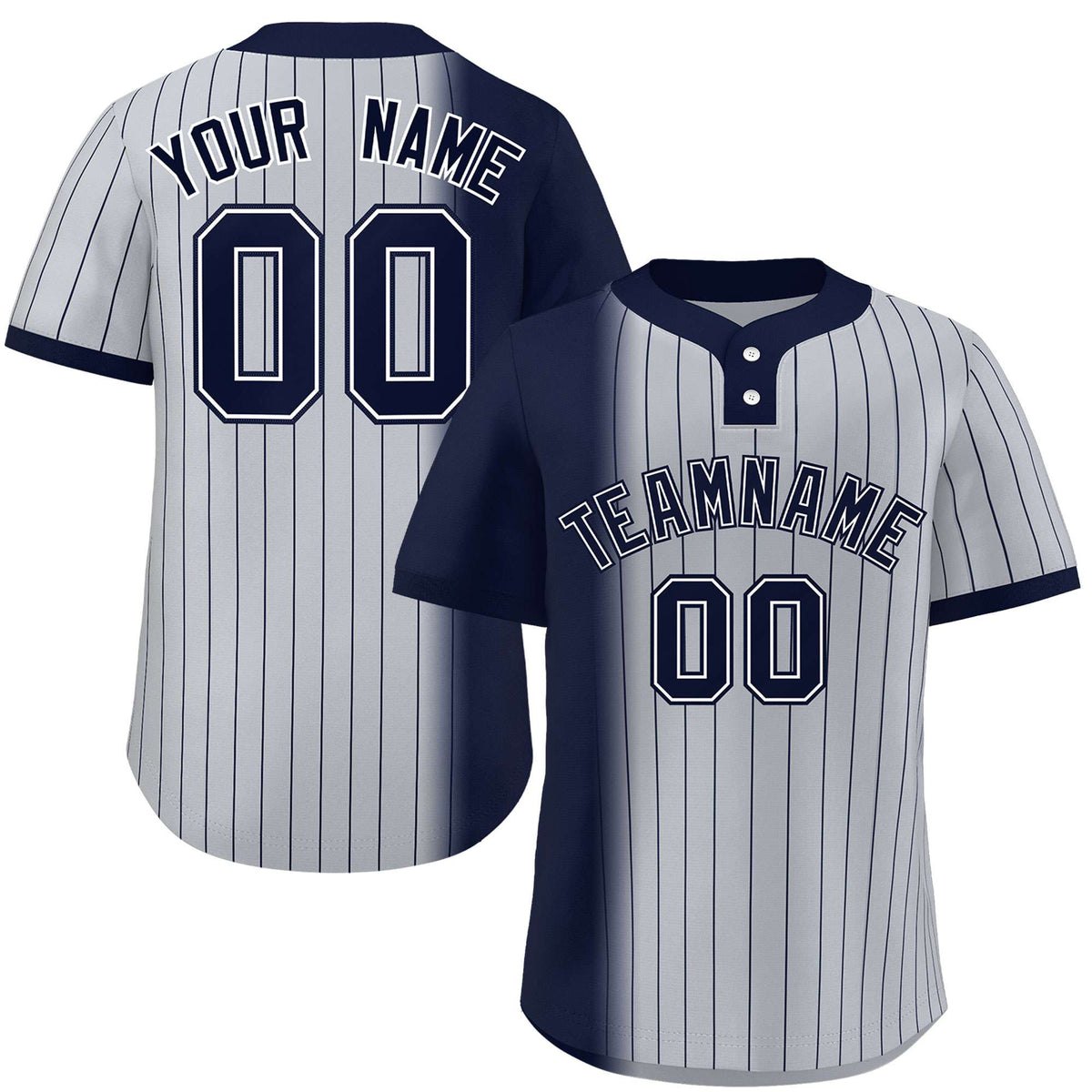 Custom Navy Gray Gradient Stripe Fashion Authentic Two-Button Softball Jersey