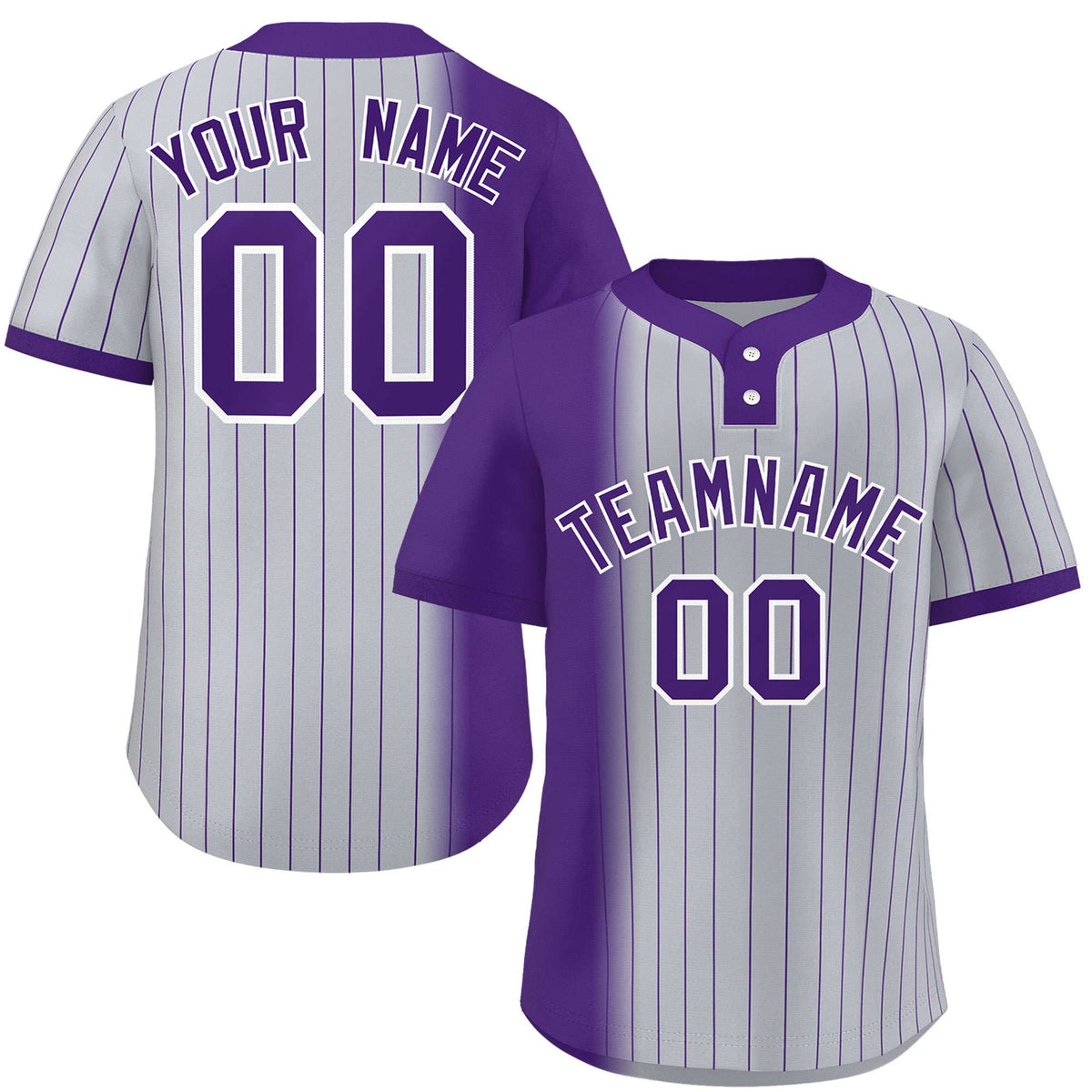 Custom Purple Gray Gradient Stripe Fashion Authentic Two-Button Softball Jersey