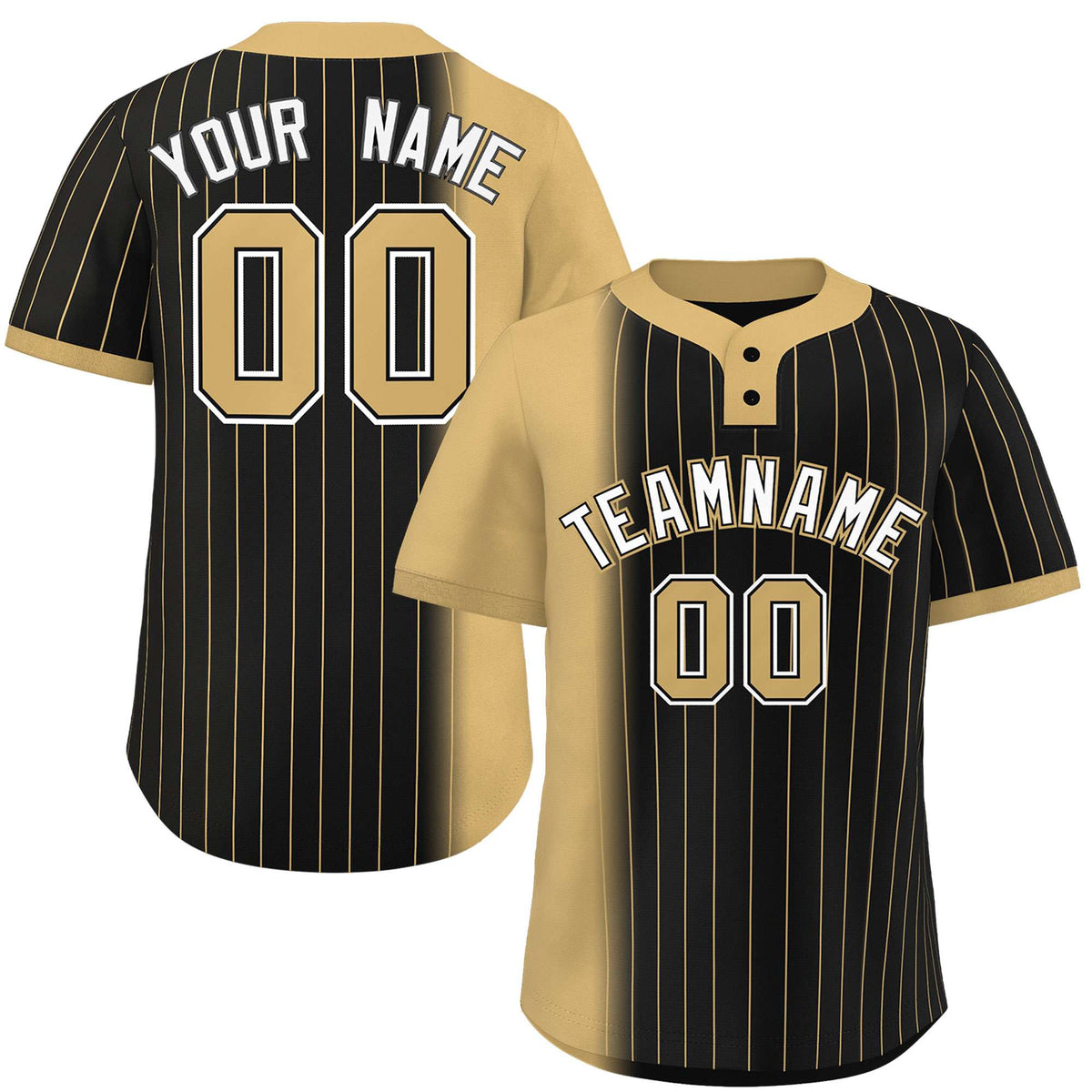 Custom Old Gold Black Gradient Stripe Fashion Authentic Two-Button Softball Jersey