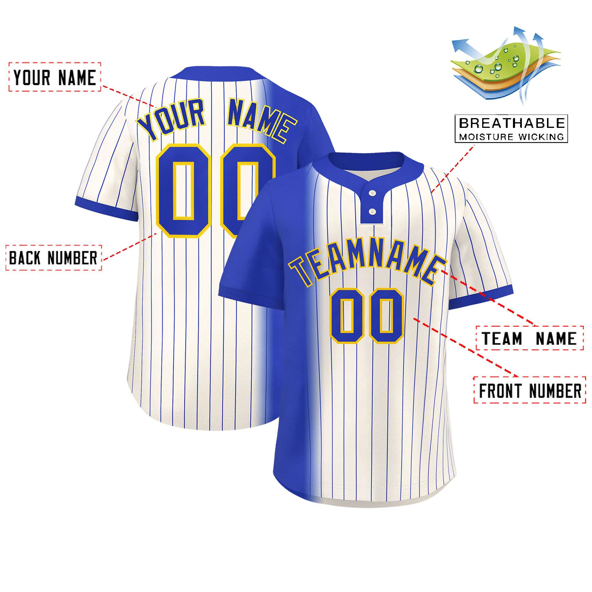 Custom Royal Cream Gradient Stripe Fashion Authentic Two-Button Softball Jersey