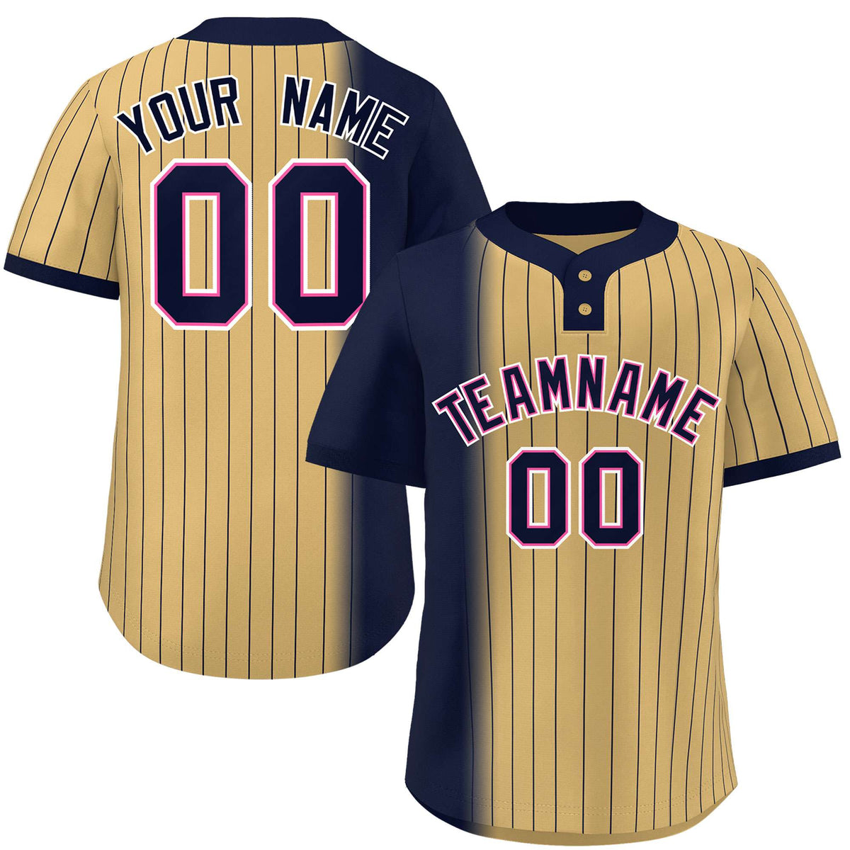 Custom Navy Old Gold Gradient Stripe Fashion Authentic Two-Button Softball Jersey