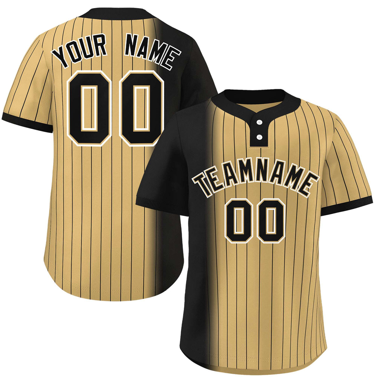 Custom Black Old Gold Gradient Stripe Fashion Authentic Two-Button Softball Jersey