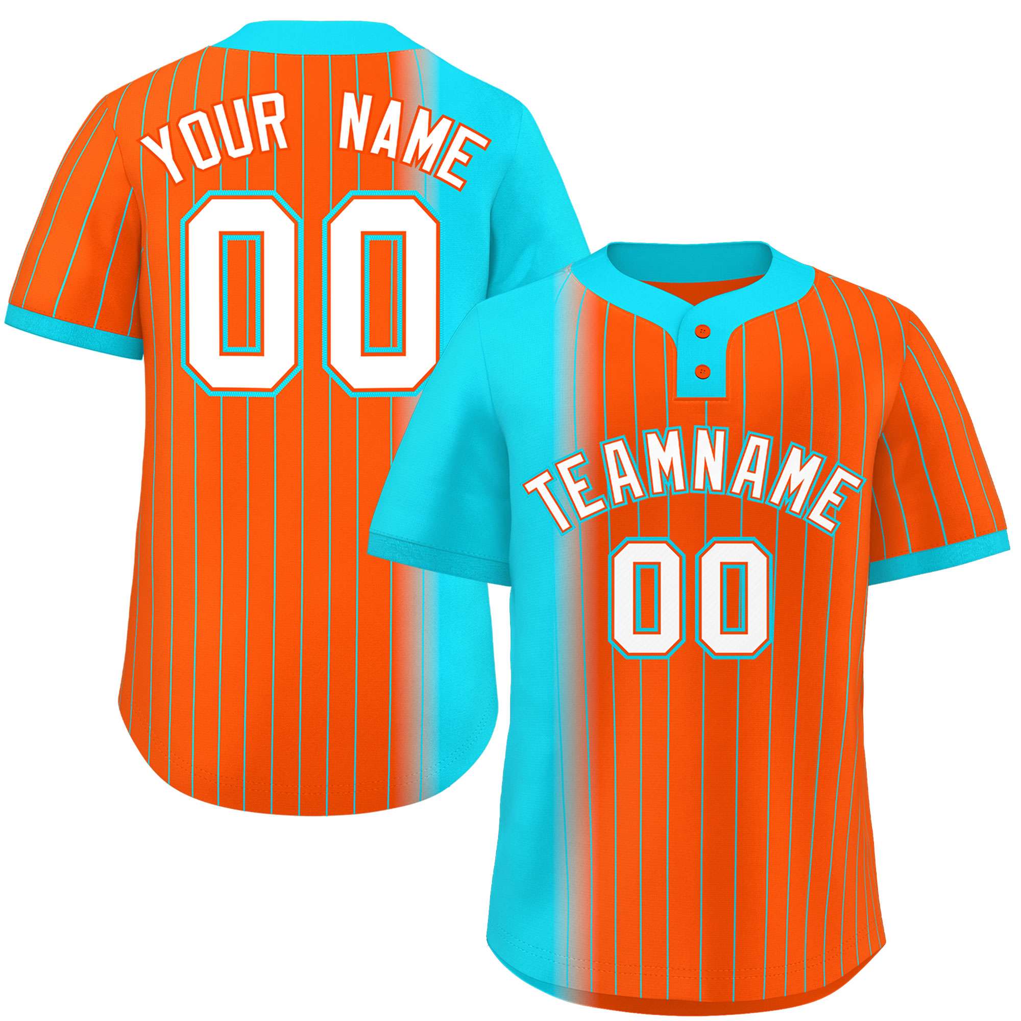 Custom Sky Blue Orange Gradient Stripe Fashion Authentic Two-Button Softball Jersey