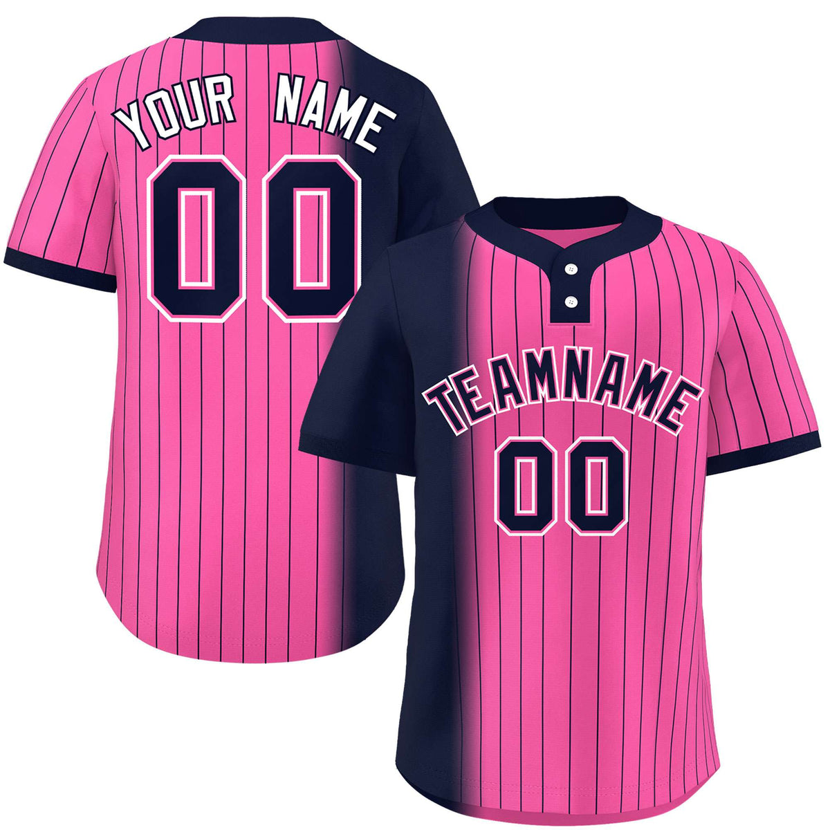 Custom Navy Pink Gradient Stripe Fashion Authentic Two-Button Softball Jersey
