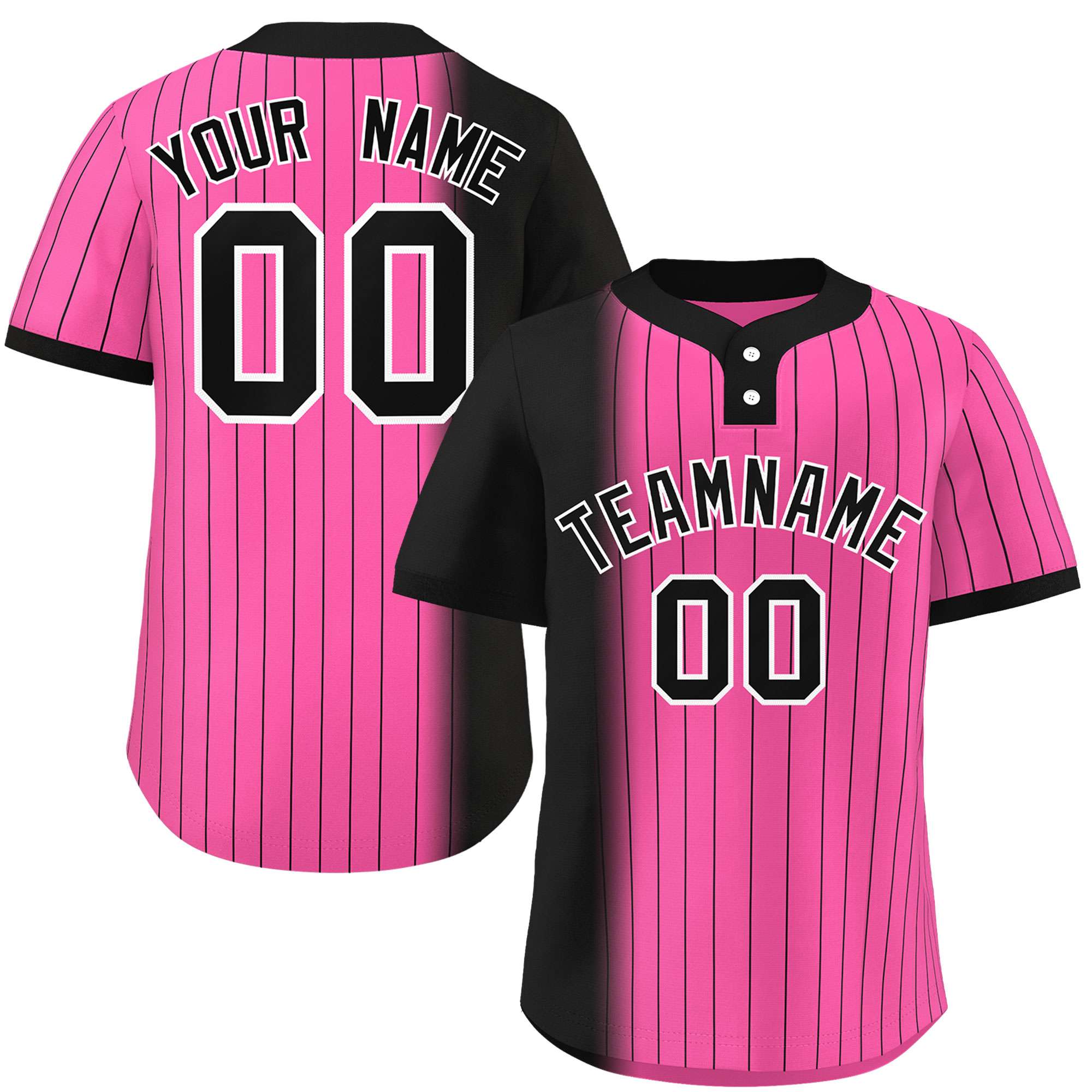Custom Black Pink Gradient Stripe Fashion Authentic Two-Button Softball Jersey