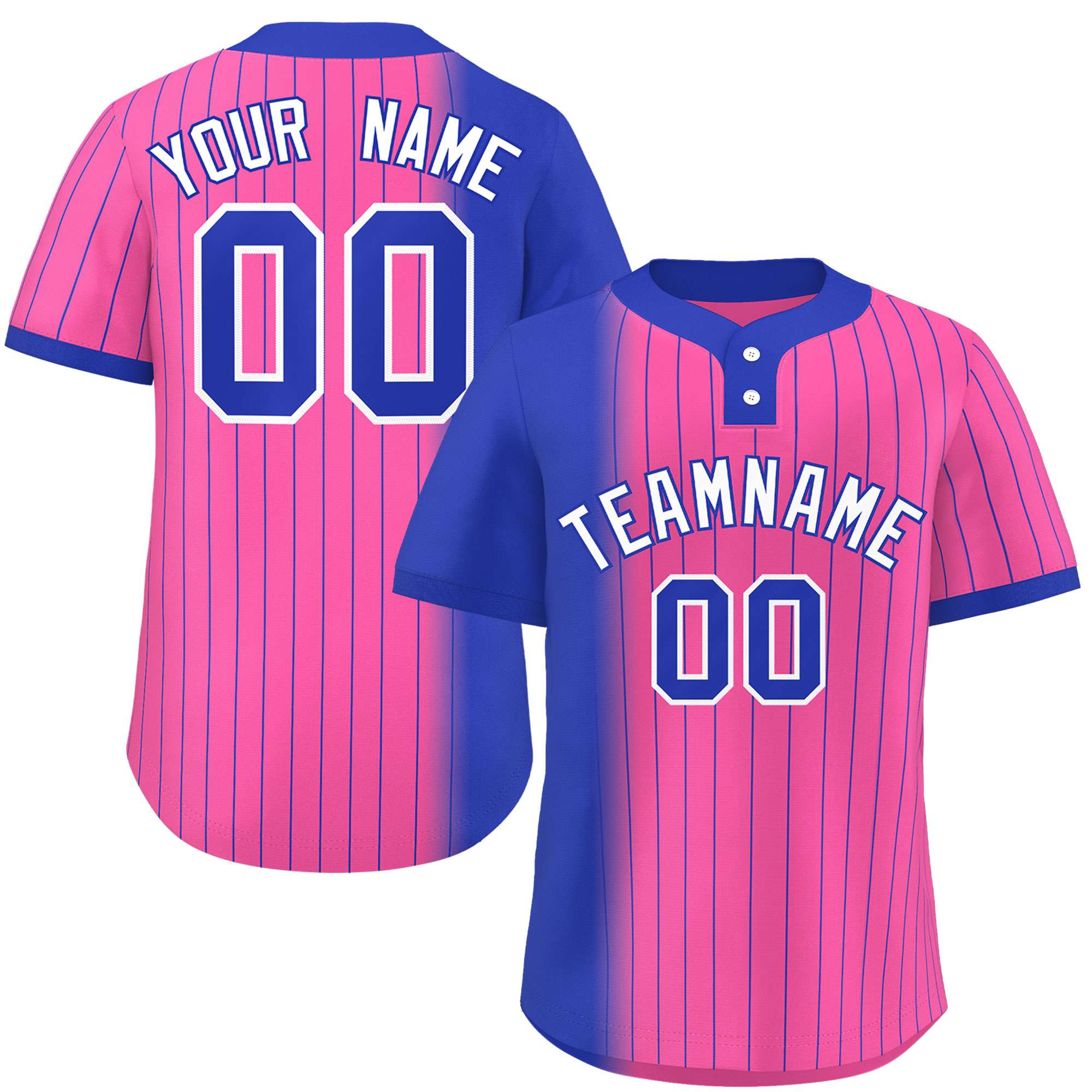 Custom Royal Pink Gradient Stripe Fashion Authentic Two-Button Softball Jersey