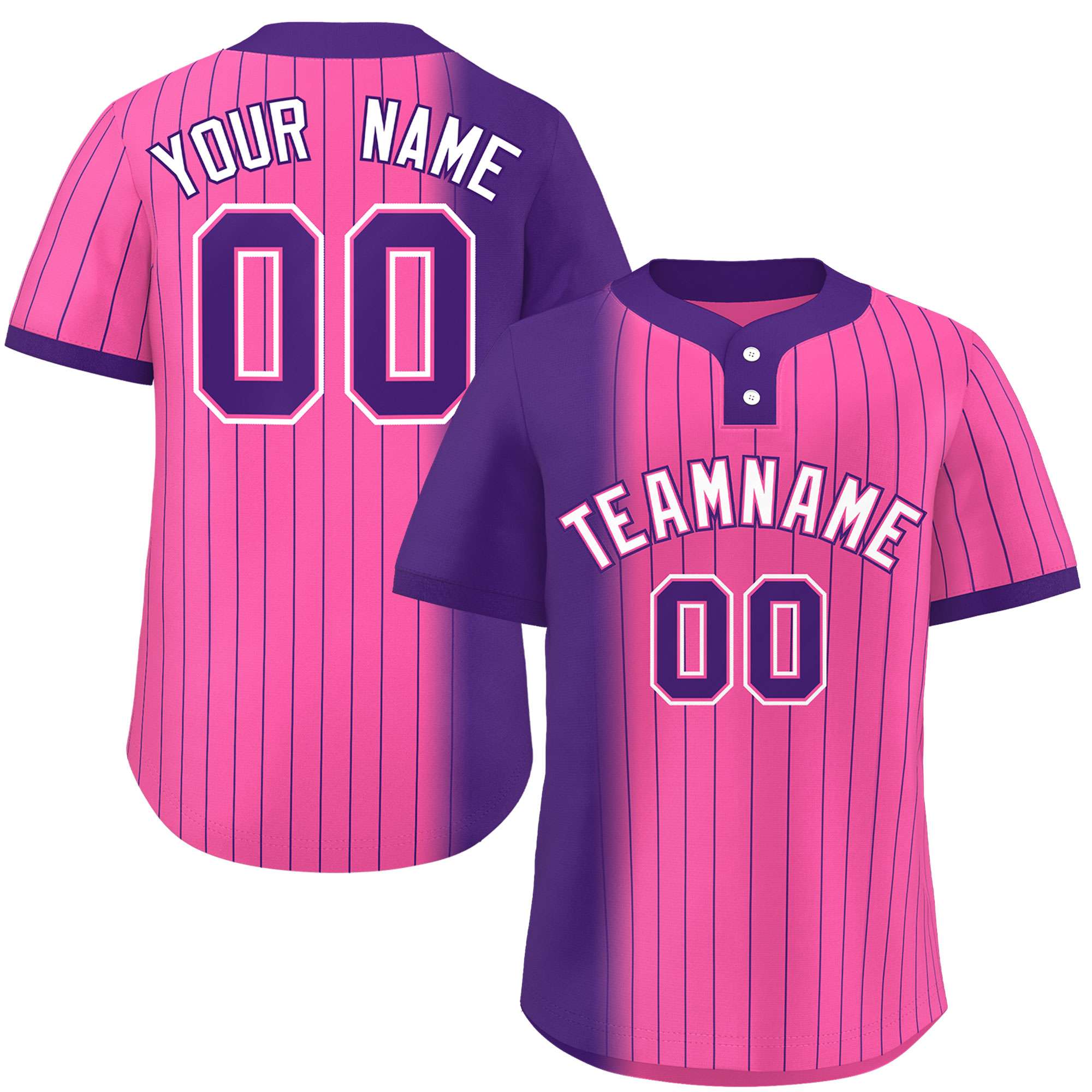 Custom Purple Pink Gradient Stripe Fashion Authentic Two-Button Softball Jersey