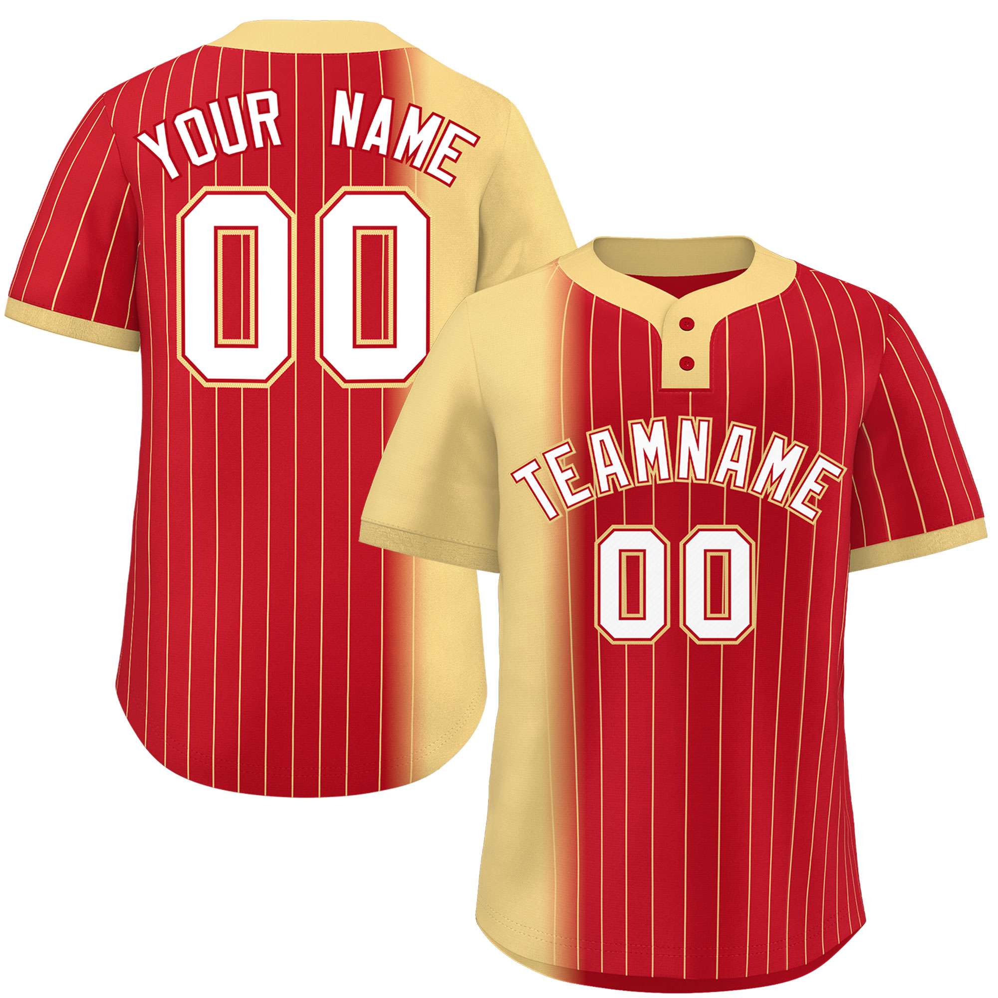 Custom Khaki Red Gradient Stripe Fashion Authentic Two-Button Softball Jersey