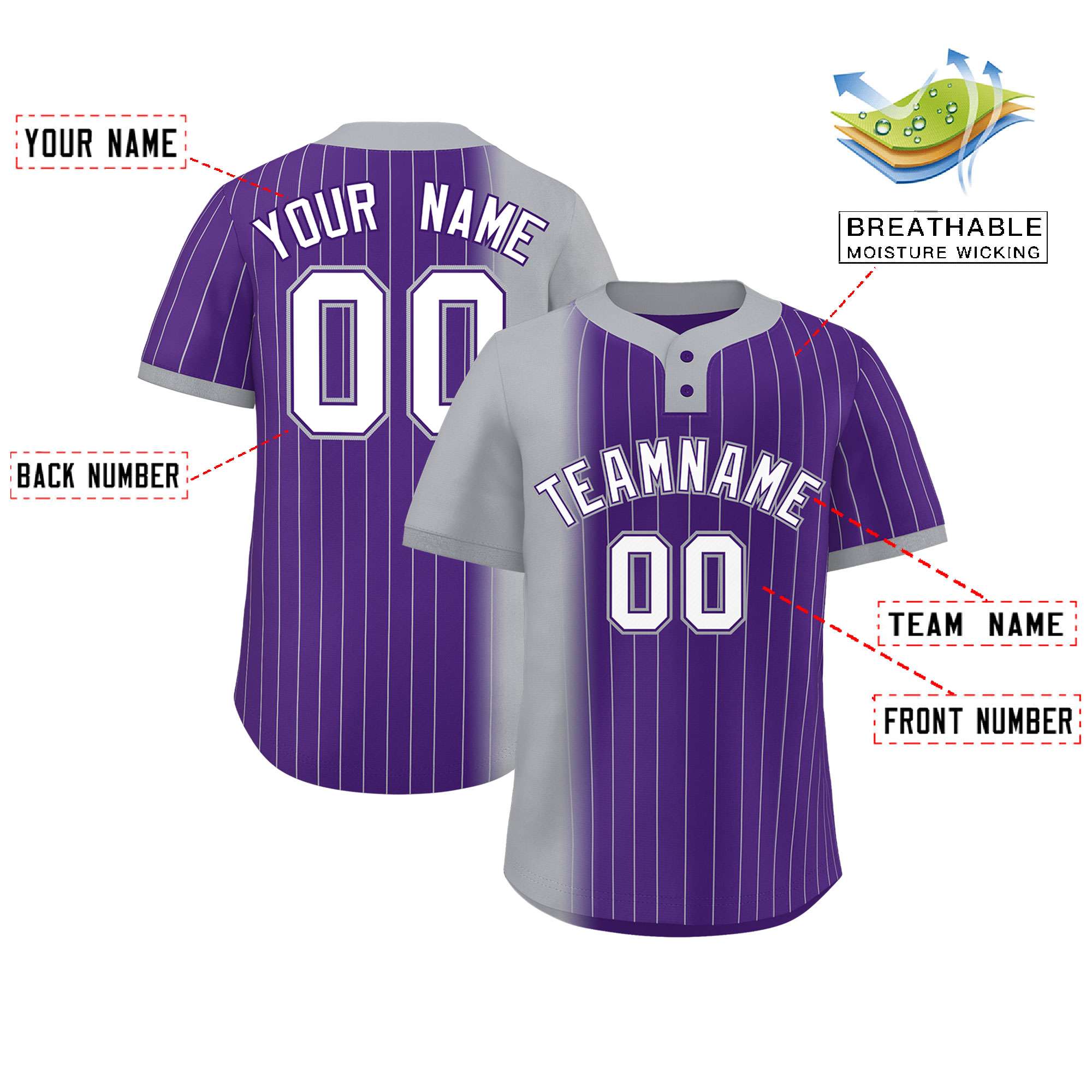 Custom Gray Purple Gradient Stripe Fashion Authentic Two-Button Softball Jersey
