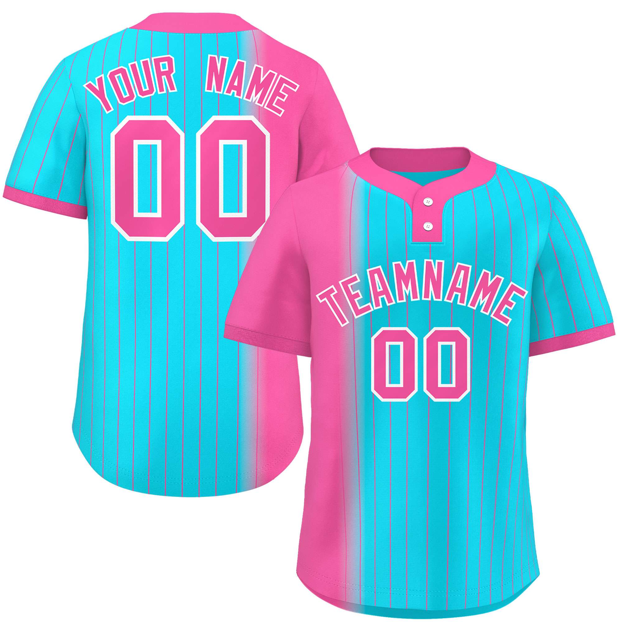 Custom Pink Sky Blue Gradient Stripe Fashion Authentic Two-Button Softball Jersey