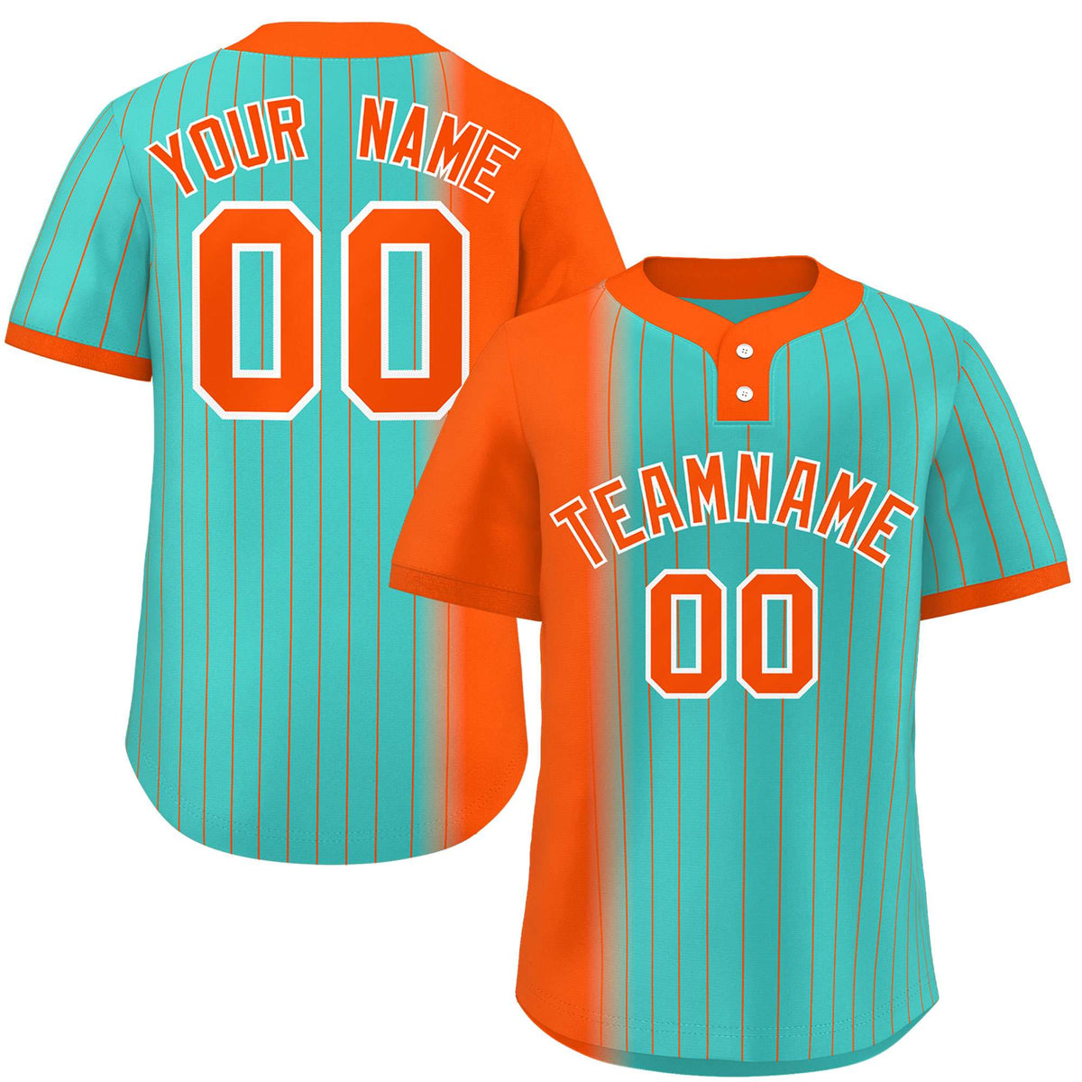 Custom Orange Aqua Gradient Stripe Fashion Authentic Two-Button Softball Jersey