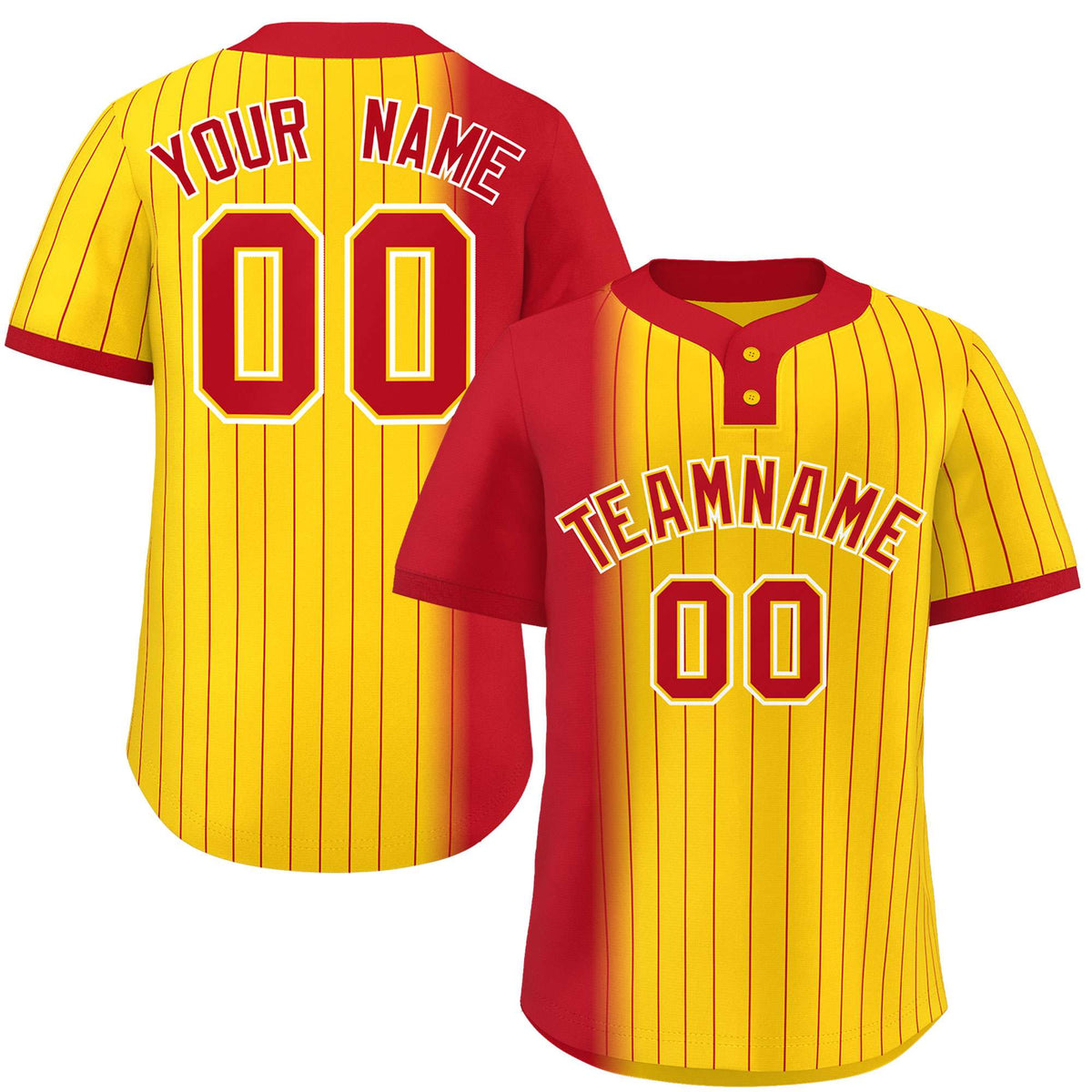 Custom Red Gold Gradient Stripe Fashion Authentic Two-Button Softball Jersey